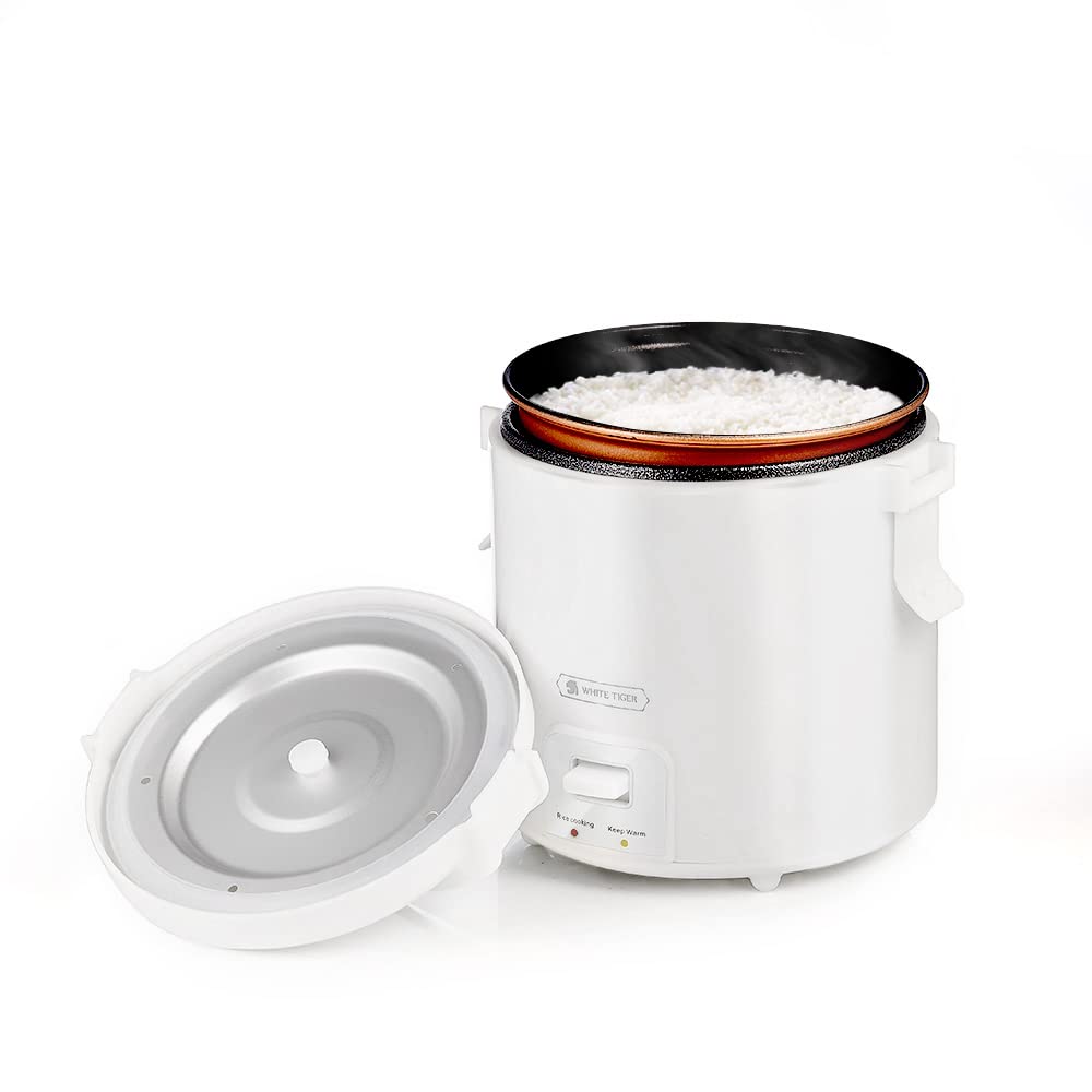 1.0L Mini Rice Cooker - WHITE TIGER Portable Travel Steamer for Fast 15-Minute Cooking | Non-Stick Removable Pot with Keep Warm Function | Perfect for 1-2 People | Ideal for Dorm, Office, Travel & Camping | Cook Rice, Soup, Stews & Oatmeal Easily