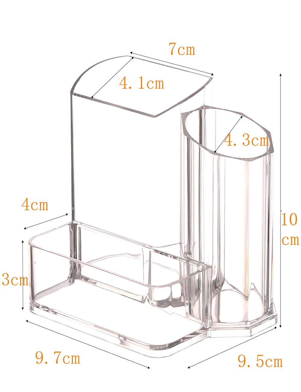 Clear Acrylic Makeup Brush Organizer - 3-Compartment Cosmetic Storage Case for Eyeliners, Eyebrows & Qtips | Multi-Purpose Vanity Organizer for Home, Office & Travel | Perfect for Makeup Artists, Beauty Enthusiasts & Professional Use