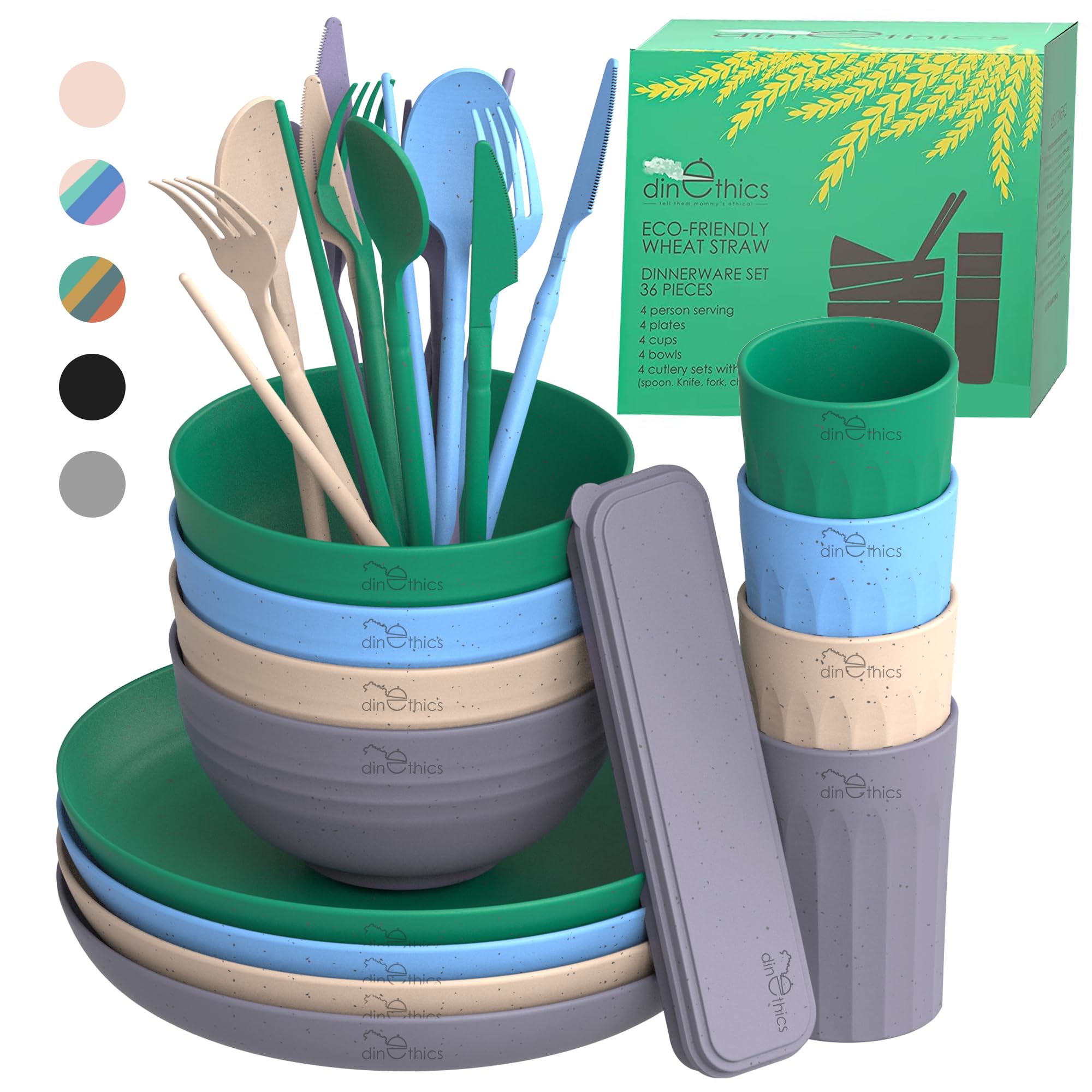 Eco-Friendly Wheat Straw Dinnerware Set for 4 - BPA-Free Microwave Safe Plates, Bowls & Utensils - Perfect for Camping, RV Trips, Dorms & Picnics - Sustainable Alternative to Plastic Dishes - Lightweight & Durable Camping Cookware Set