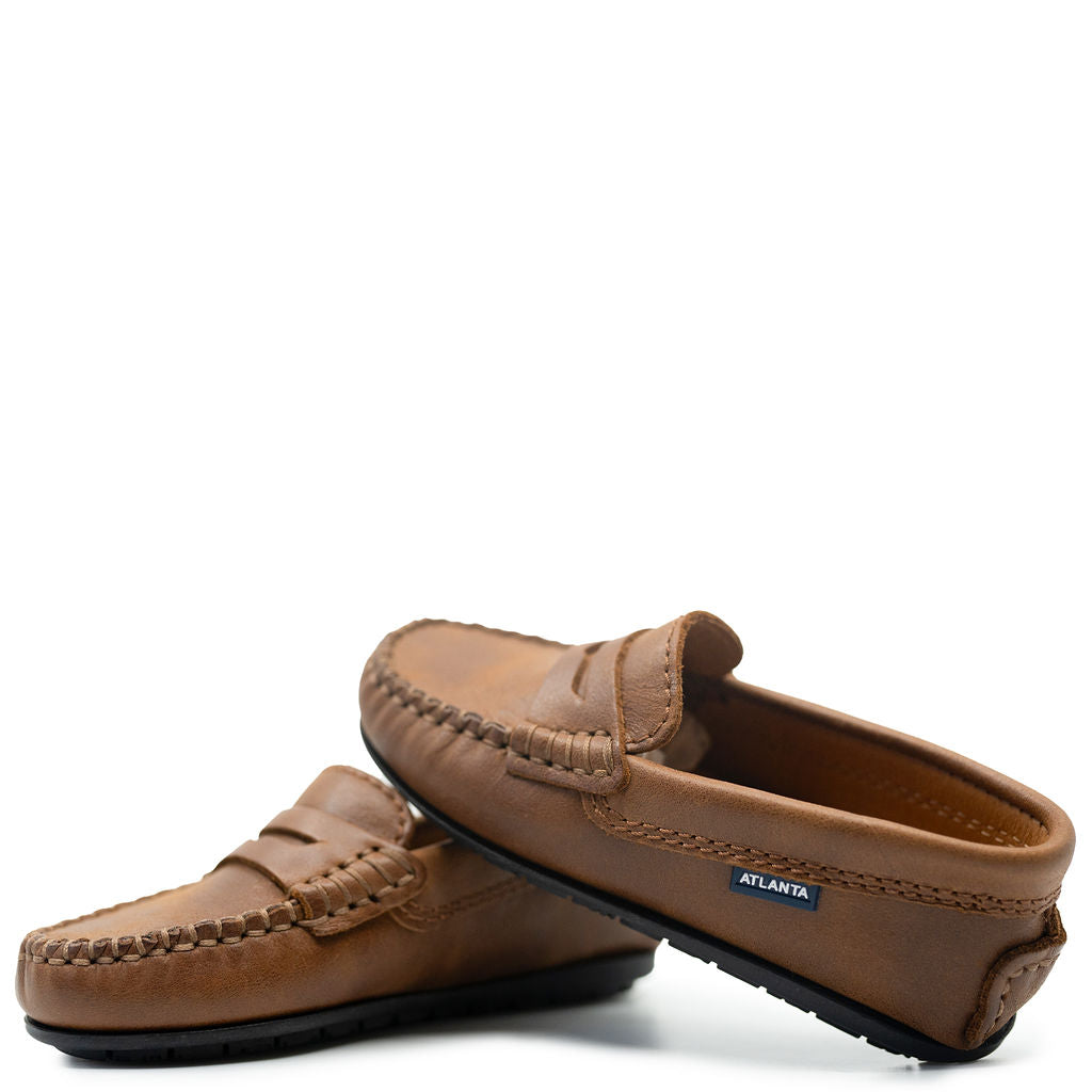 Vintage Atlanta Penny Loafers for Men - Classic Moccasin Slip-On Shoes in Camel Brown | Casual & Office Wear