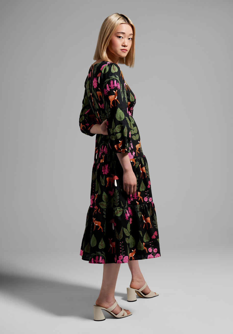 So Deer to Me Floral Print Midi Dress - Elegant Summer Casual Dress for Women, Perfect for Parties, Dates & Outdoor Events