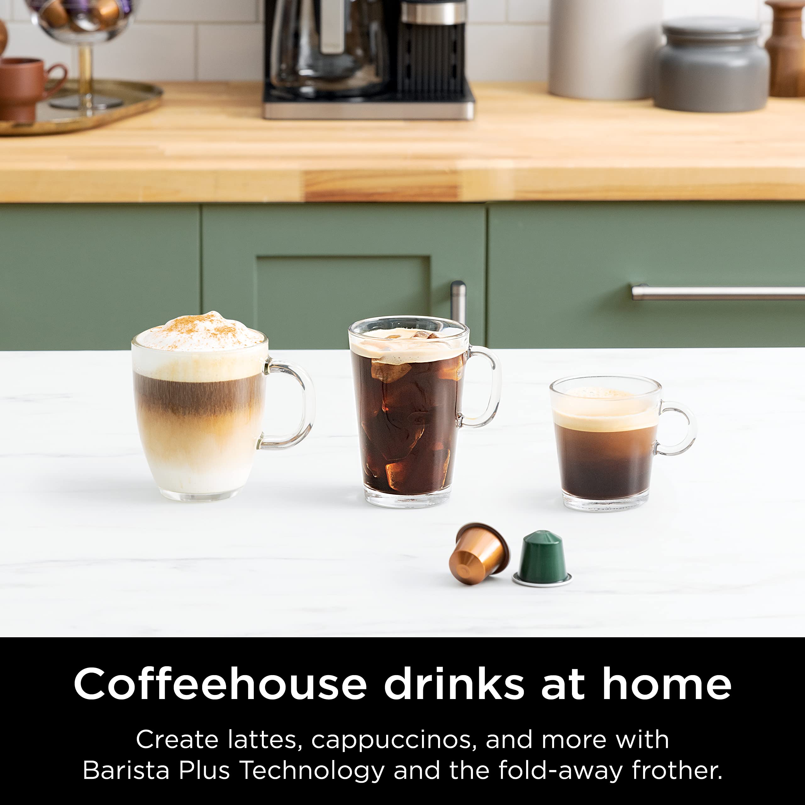 Ninja CFN601C Espresso & Coffee Barista System - Single-Serve Coffee Maker with 12-Cup Carafe, Built-in Milk Frother, Compatible with Nespresso Capsules (Black & Stainless Steel) - Perfect for Home, Office and Coffee Shops