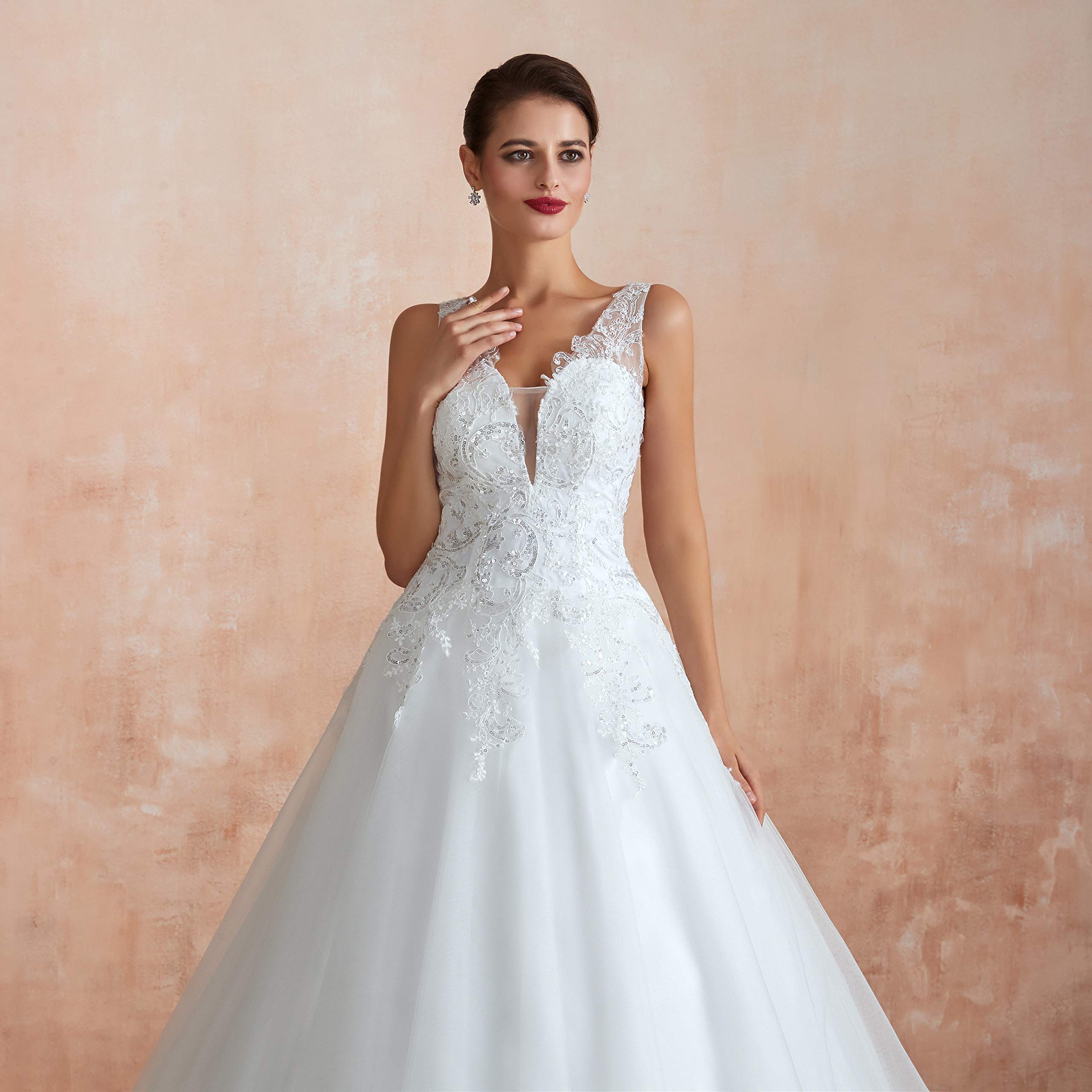 Elegant V-Neck Full Lace Wedding Dress for Bride 2021 - Perfect for Beach, Church, and Outdoor Ceremonies