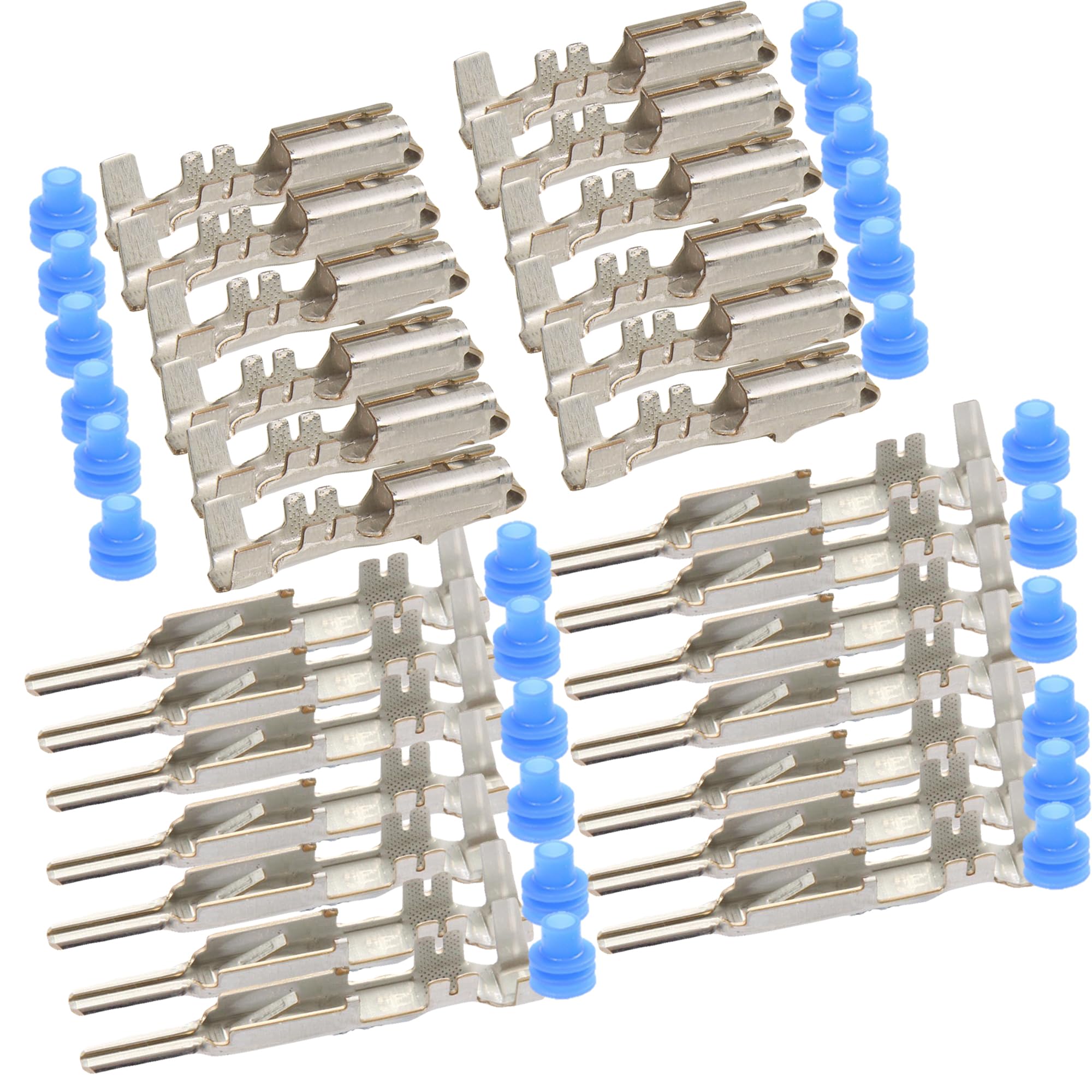 Metri-Pack 280 Series Connector Kit - 12 Male & 12 Female Terminals with 24 Blue Sealers for 10-12 GA Wires - Automotive Electrical Wiring Repair & DIY Projects