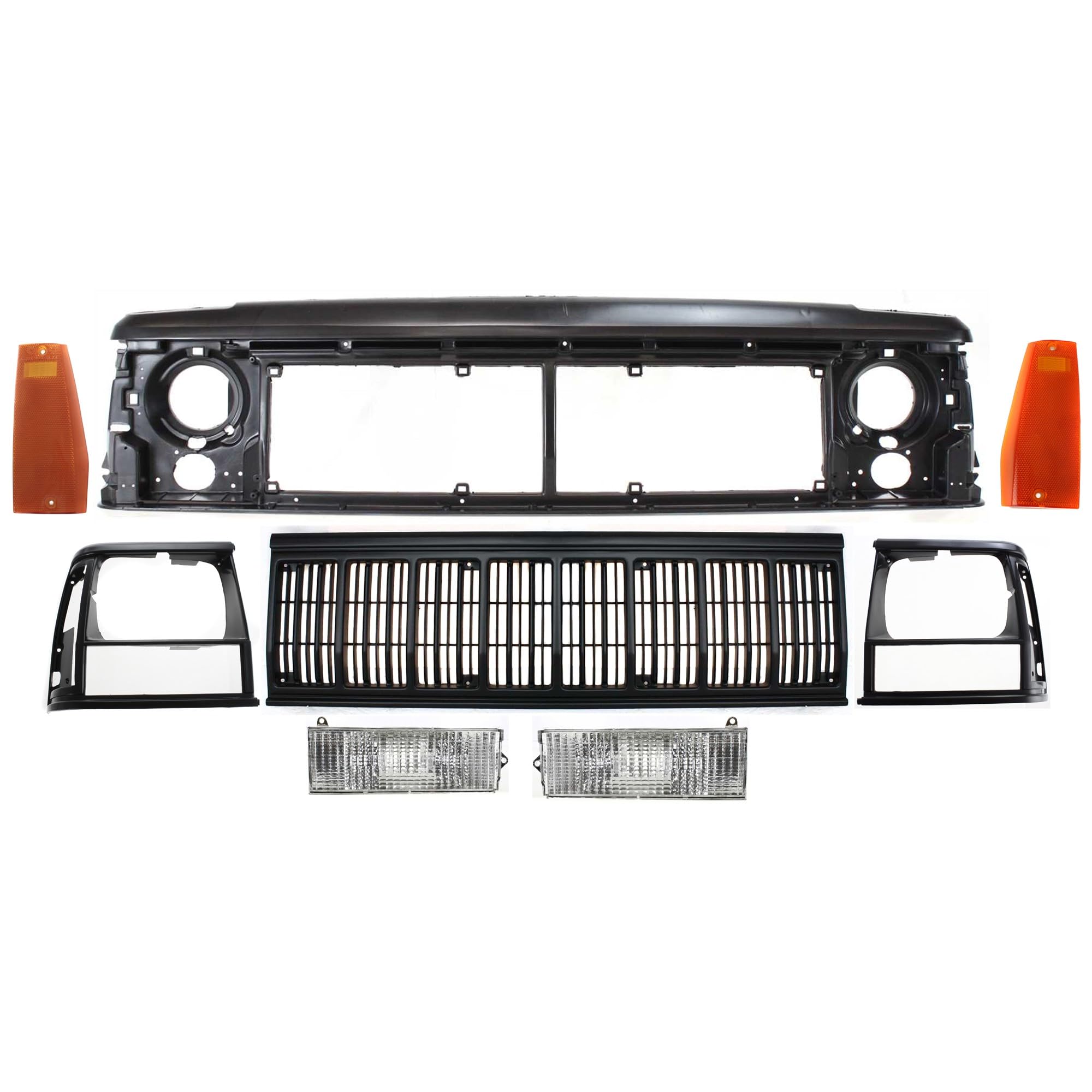 Go-Parts 8-Piece Header Panel Replacement Kit for 1991-1996 Jeep Cherokee - Grille, Headlight Doors, Side Markers & Turn Signal Lights | Perfect for Off-Roading & Restoration Projects