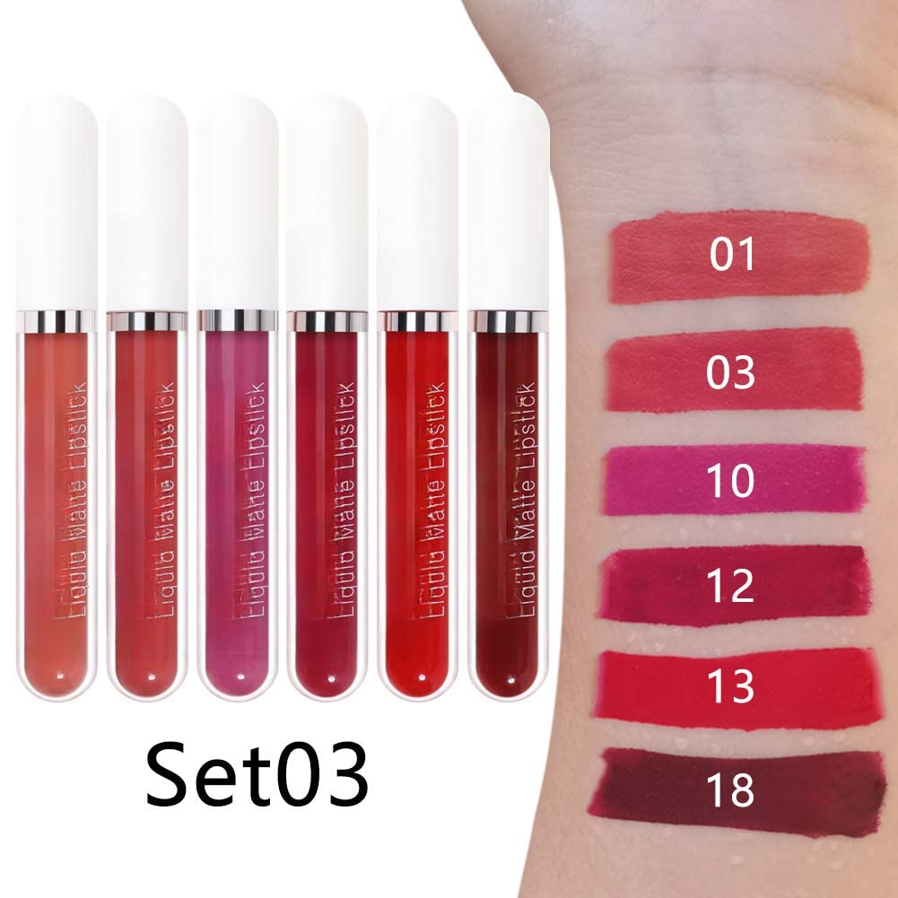 6 Pcs Matte Liquid Lipstick Set - 24 Hour Long Lasting Waterproof Lip Stain & Lip Gloss Makeup Kit for Party, Date & Everyday Wear