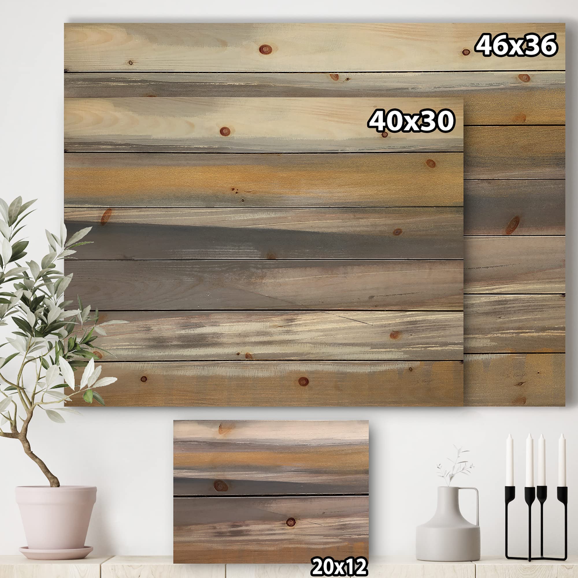 DesignQ Misty Grey Beach Nautical & Coastal Wood Wall Decor - Large Pine Wood Wall Art with Ocean Theme - Perfect for Coastal Living Rooms, Beach House Decor & Seaside Bedroom Wall Panels