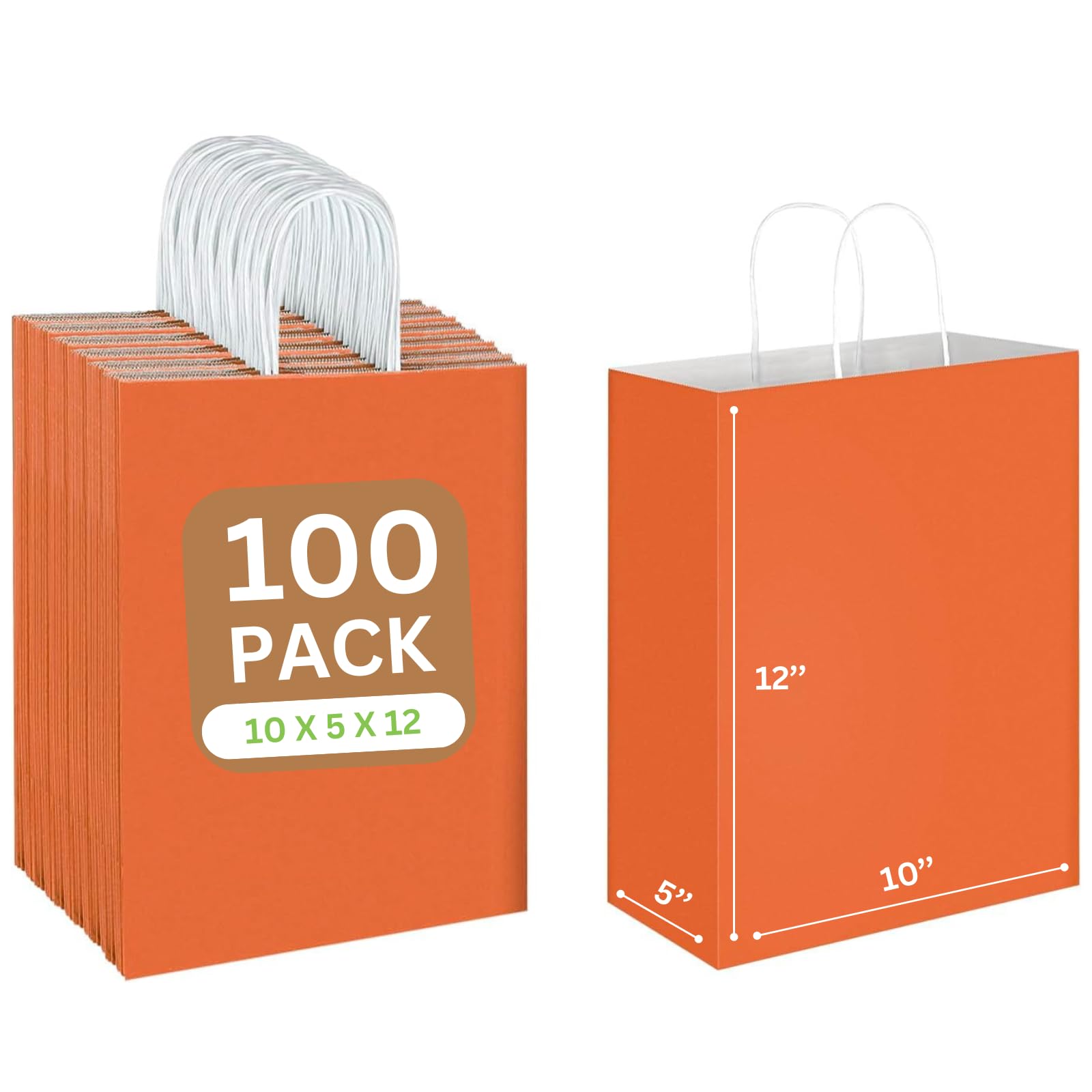 JET PAPER BAGS - 10x5x12 Inch [100 Pcs] Medium Kraft Gift Bags with Handles - Bulk Prime Kraft Paper Bags for Gifts, Grocery, Retail, Party & Weddings - Orange (100 Count) - Perfect for Birthday Presents, Bridal Showers & Holiday Gift Wrapping