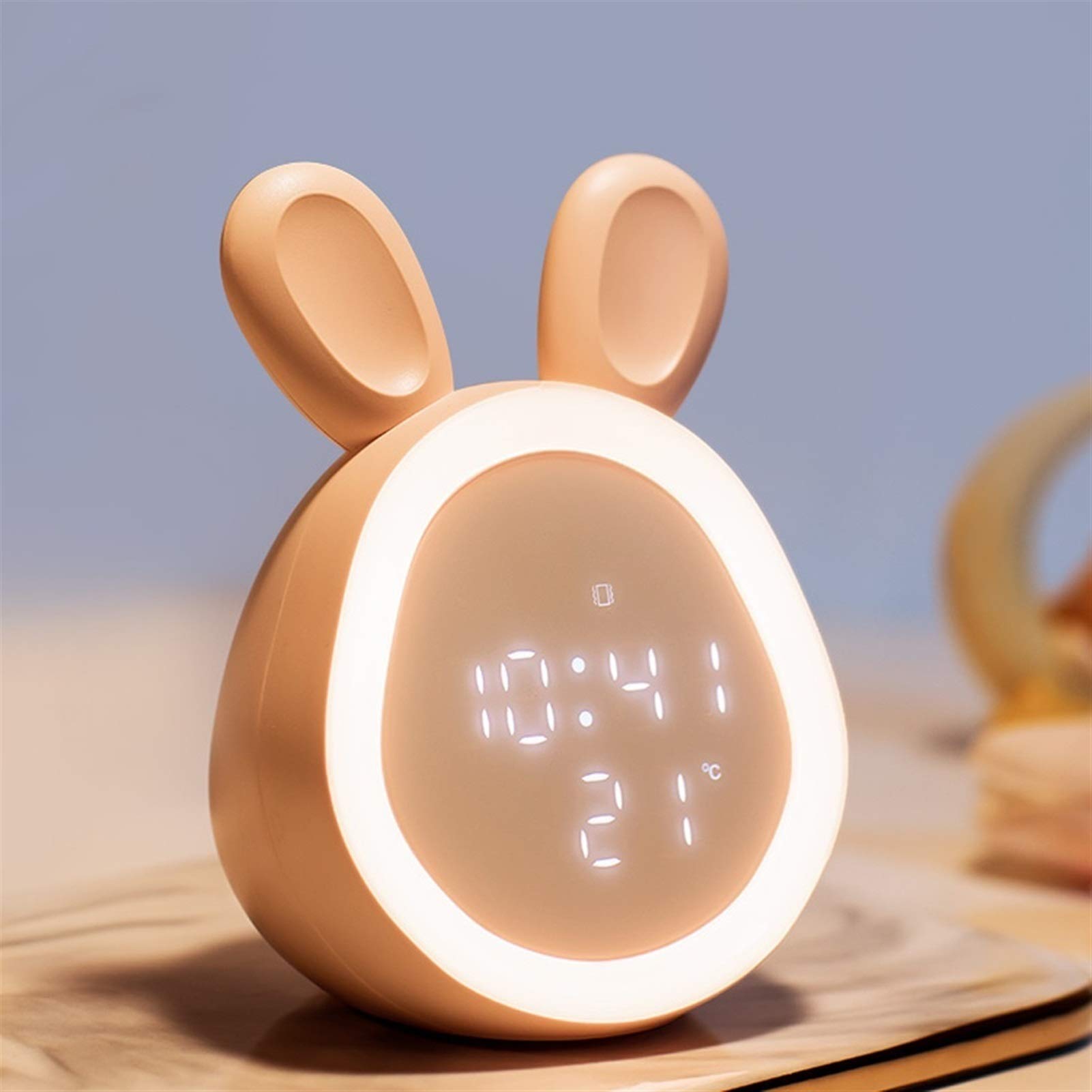Rabbit Night Light Desk Lamp with Touch Sensor & Alarm Clock - LED Bedside Table Lamp for Kids Room, Nursery, Bedroom Decor & Reading Light