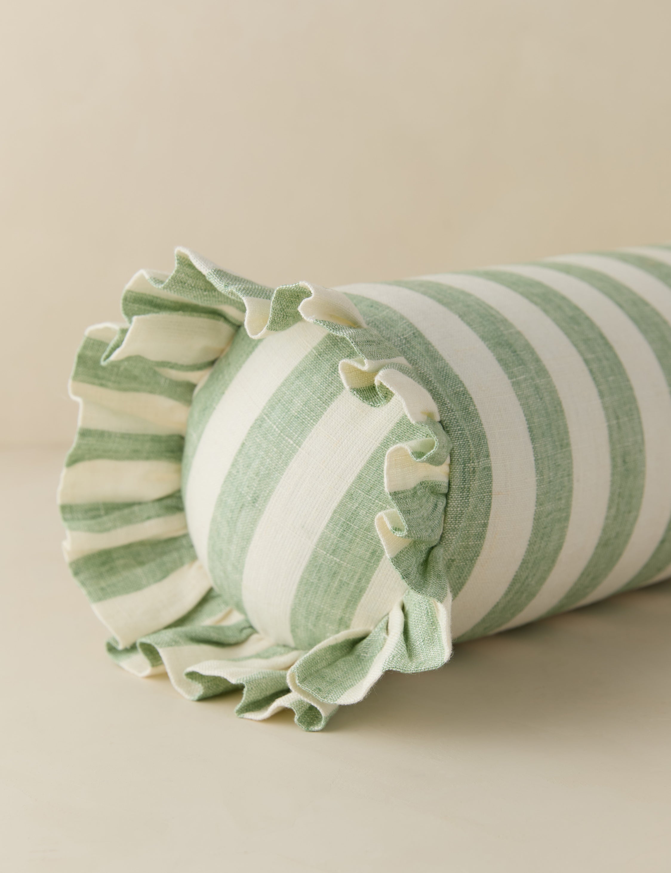 Amaroso Linen Ruffle Bolster Pillow - Decorative Cushion for Sofa, Bed, Nursery - Soft & Stylish Home Decor Accent for Living Room, Bedroom, or Nursery
