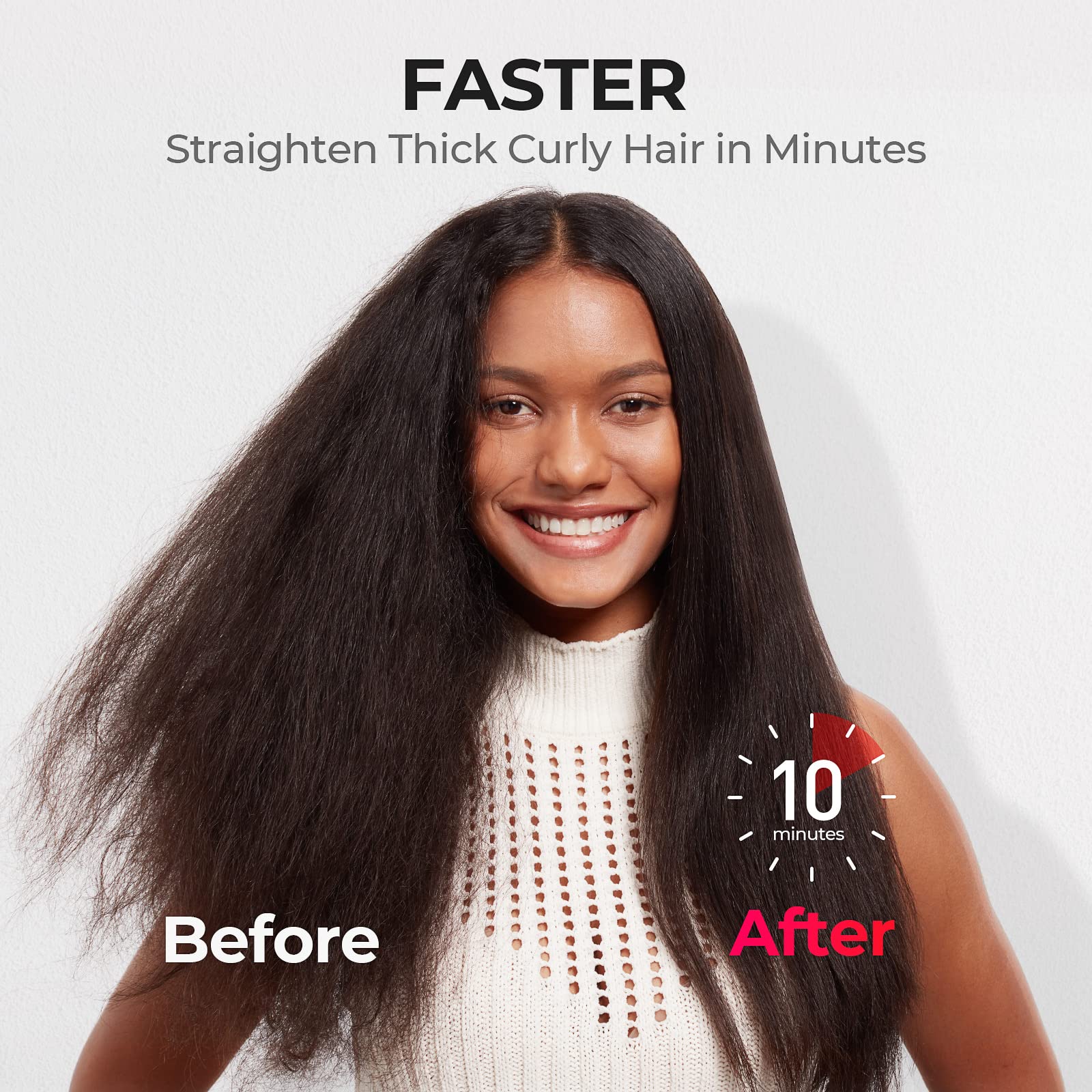 TYMO Ionic Hair Straightener Brush - Upgraded Ceramic Flat Iron with Dense Bristles, 16 Temperature Settings & Dual Voltage | Hot Comb for Thick, Curly & Frizzy Hair | Perfect for Home Use, Travel & Salon Styling