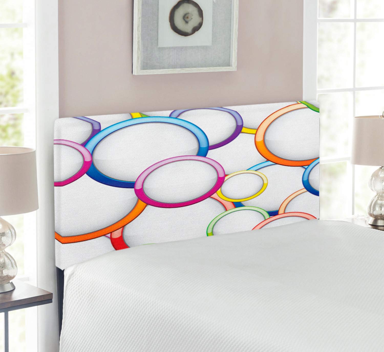 Ambesonne Geometric Headboard - Abstract Colorful Bubbles & Circles Design, Contemporary Upholstered Metal Bed Headboard with Memory Foam, Twin Size, Multicolor - Perfect for Modern Bedrooms, Guest Rooms & Dorm Decor