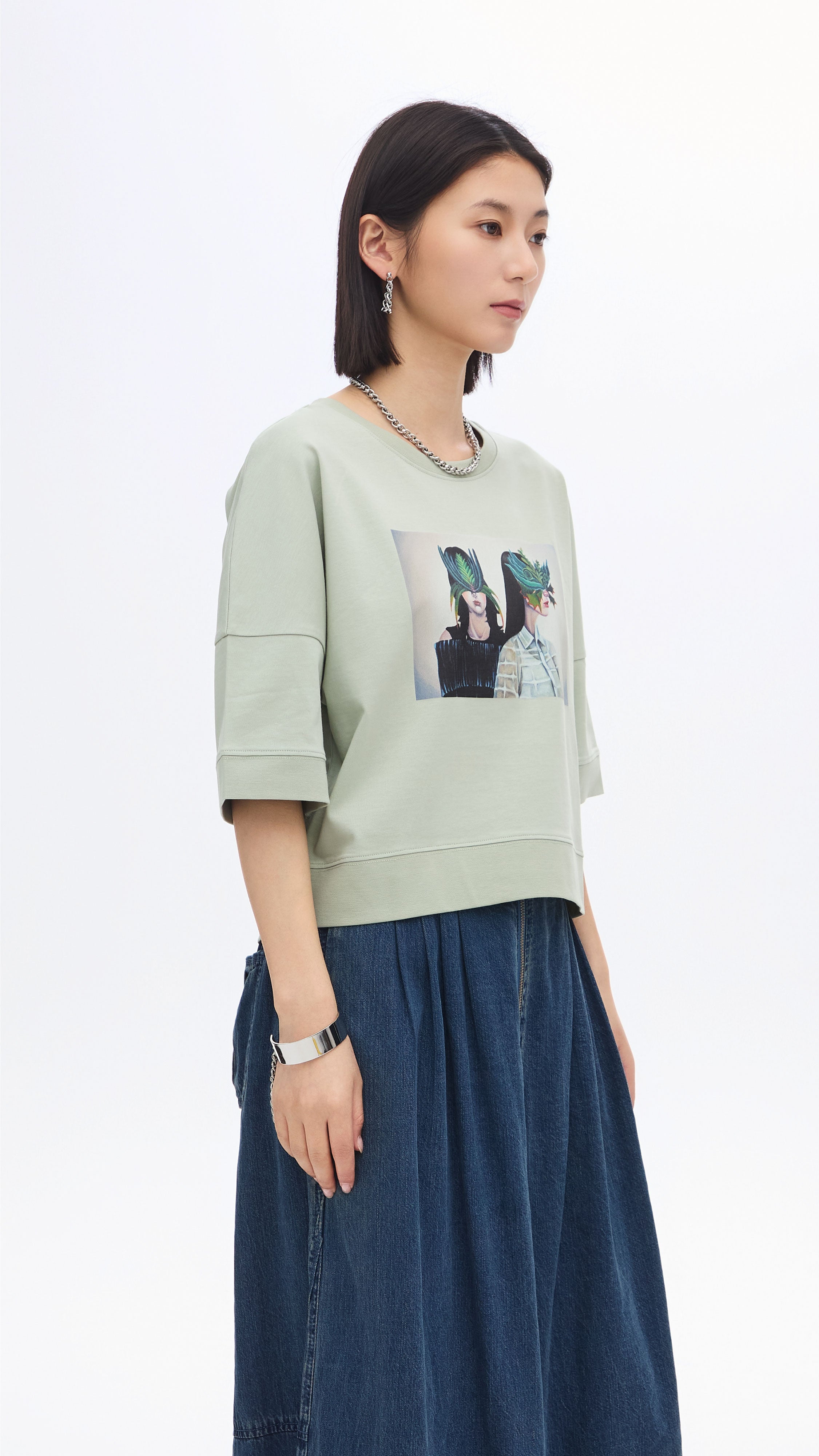 Mariko Enomoto Printed Puff Sleeve Tee - Women's Fashion Blouse with Unique Design | Perfect for Casual Outings, Office Wear & Date Nights