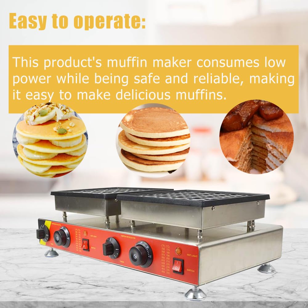 Commercial Electric Mini Dutch Pancake Maker Iron Baker - 110V, 50 Holes, Non-Stick Surface - Perfect for Breakfast, Cafes, and Catering Events