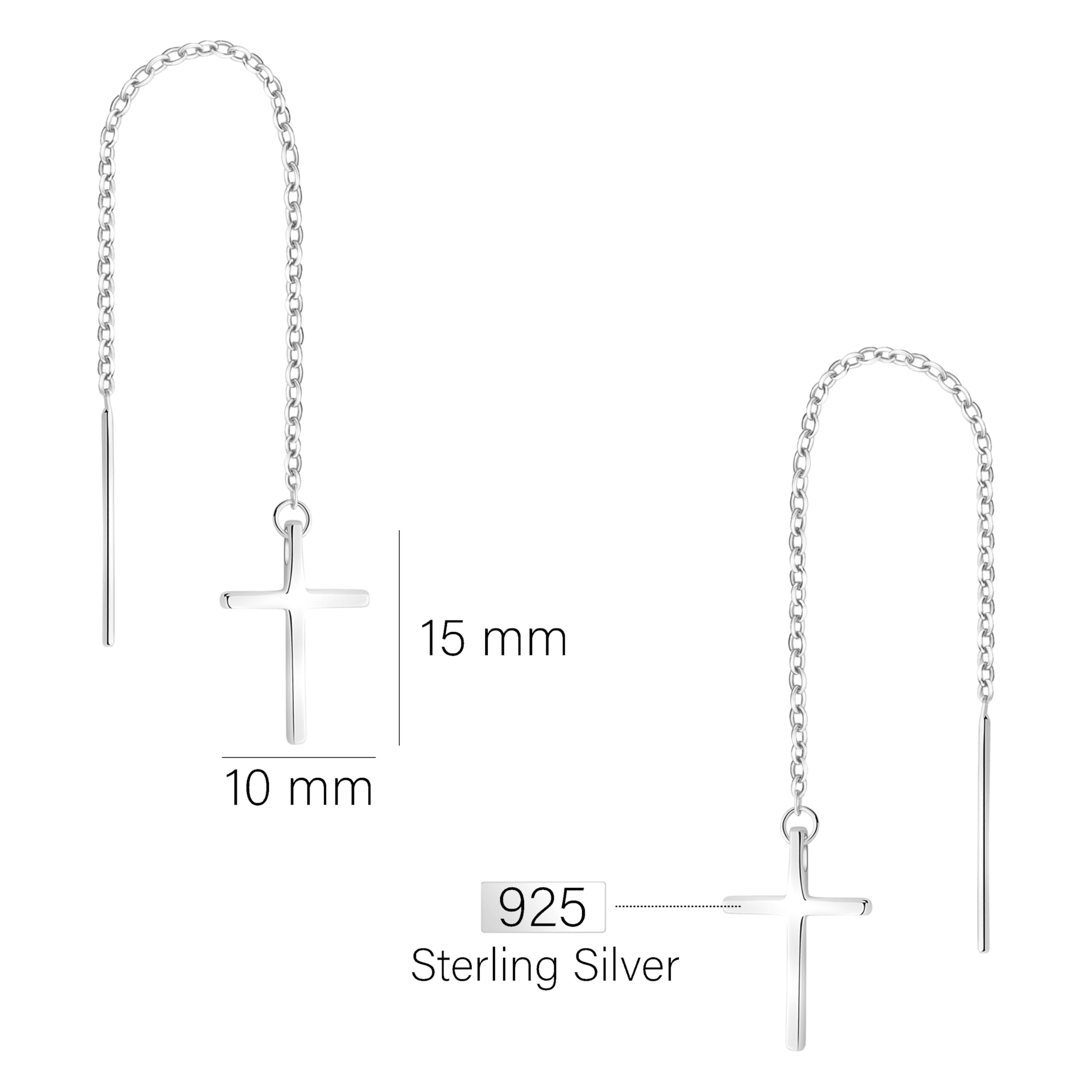 SOFIA MILANI 925 Sterling Silver Cross Threader Earrings for Women - Hypoallergenic Dainty Jewelry Gift - Perfect for Everyday Wear, Parties & Special Occasions
