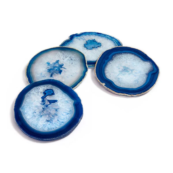 Premium Azure Agate Stone Coasters Set of 4 - Natural Stone Drink Coasters for Home & Office - Elegant Table Protection for Coffee, Wine & Beverages