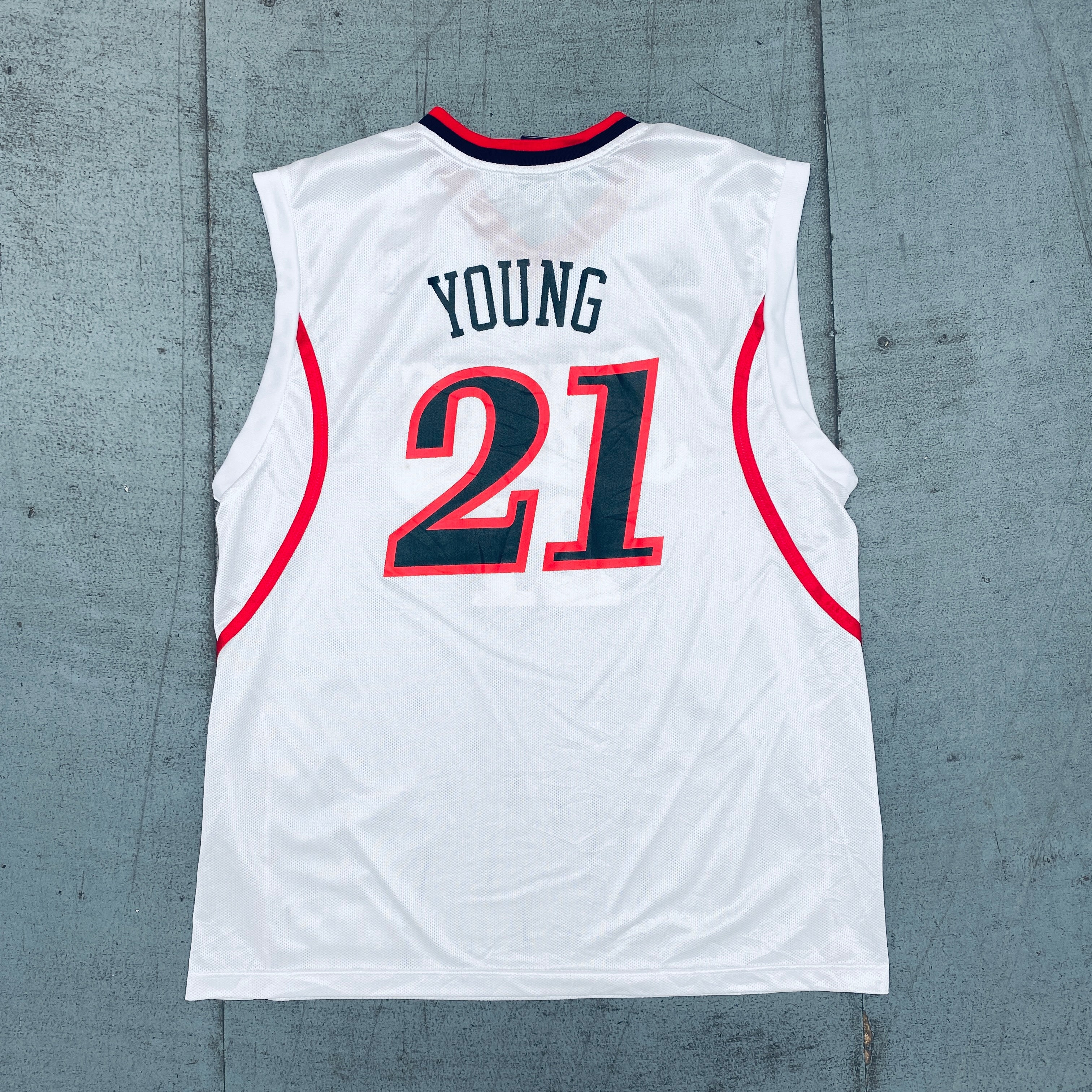Authentic Adidas Philadelphia 76ers Thaddeus Young 2007-08 Rookie White Basketball Jersey Size XL - Vintage NBA Collectible for Fans & Sports Memorabilia Enthusiasts