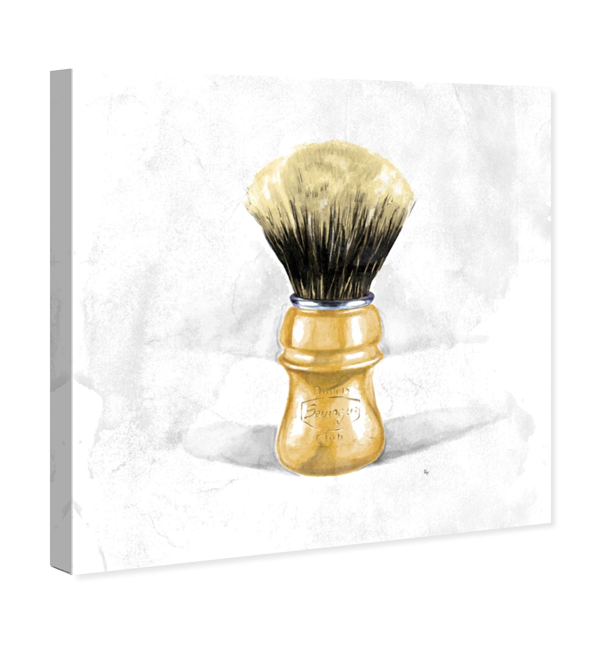 Oliver Gal Artist Co. 'Shave Brush' Bathroom Wall Art Canvas Print - 16x16 Inches Brown & White Home Decor - Perfect for Bathroom, Spa, or Salon Décor