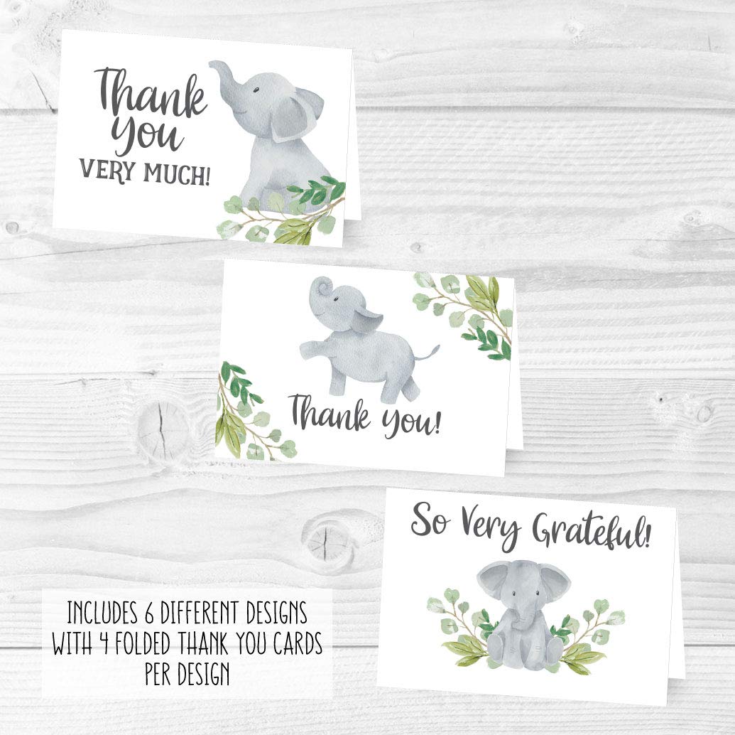 Hadley Designs 24 Elephant Baby Shower Thank You Cards with Envelopes - Cute Baby Shower Thank You Notes for Boys & Girls - Perfect for Baby Showers, Birth Announcements, and Newborn Gifts