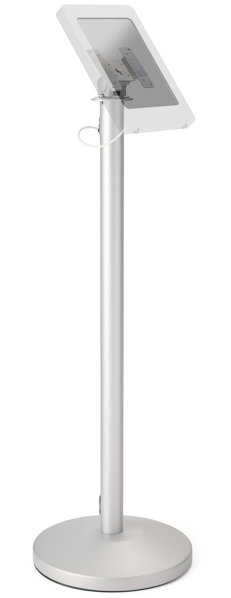 Touch Screen Tablet Floor Stand with Adjustable Bracket - VESA 75x75 & 100x100 Compatible - Silver Steel Display Kiosk for Retail Stores, Restaurants and Trade Shows