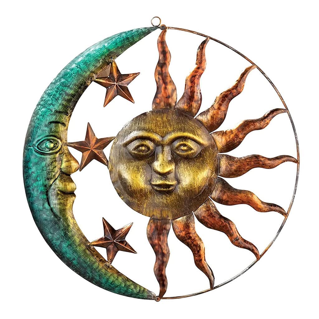 Vintage Metal Sun and Moon Wall Art - Outdoor Garden Decor, Weather-Resistant Hanging Wall Sculpture for Patio, Backyard, and Porch Decoration | Perfect for Boho Home Decor and Landscape Design