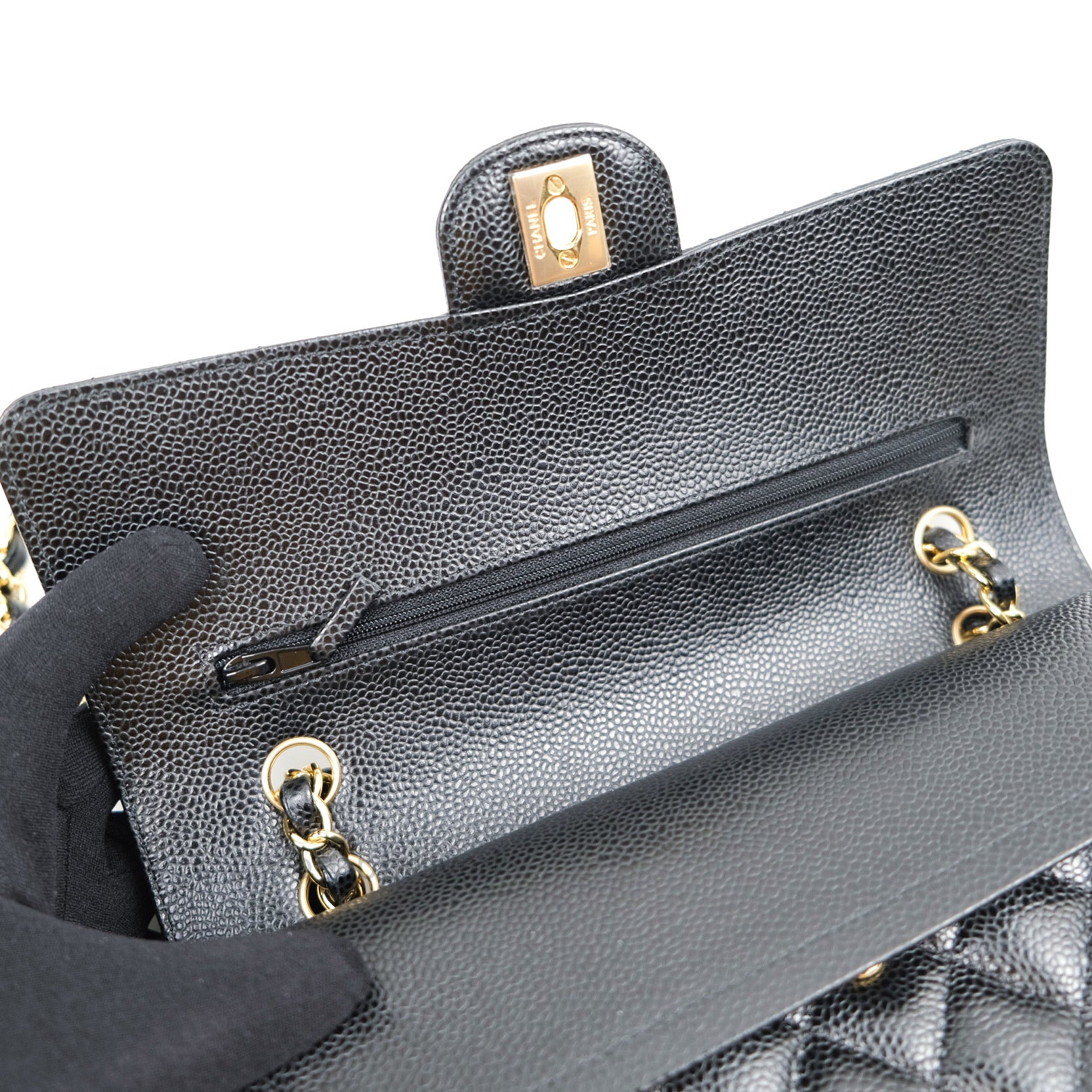 Chanel Classic Double Flap M/L Black Caviar Gold Hardware Bag - Luxury Designer Handbag for Women | Perfect for Evening Events, Parties & Special Occasions