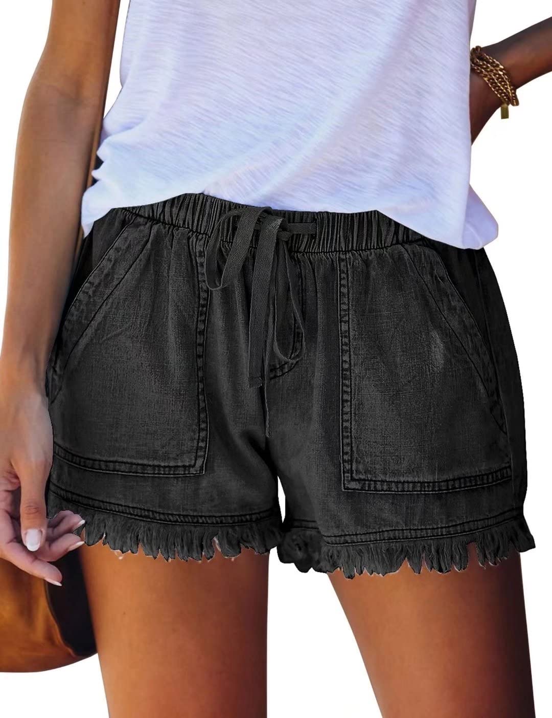 FEKOAFE Women's High Waist Denim Shorts - Summer Stretch Elastic Waist Casual Jean Shorts for Women | Perfect for Beach, Vacation & Everyday Wear