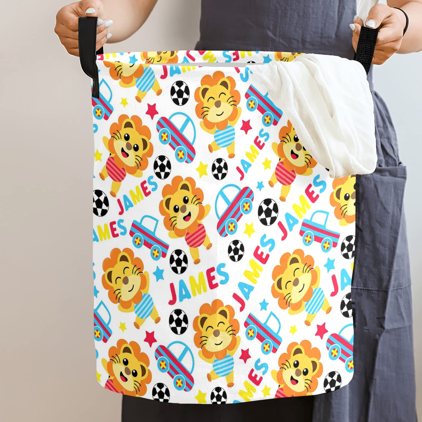 Personalized Baby Laundry Basket for Boys & Girls - Custom Collapsible Laundry Hamper with Handle, Storage Organizer for Nursery, Bathroom, Bedroom & Living Room Decor (Car Design) - Perfect for Baby Showers, Kids' Rooms & Home Organization