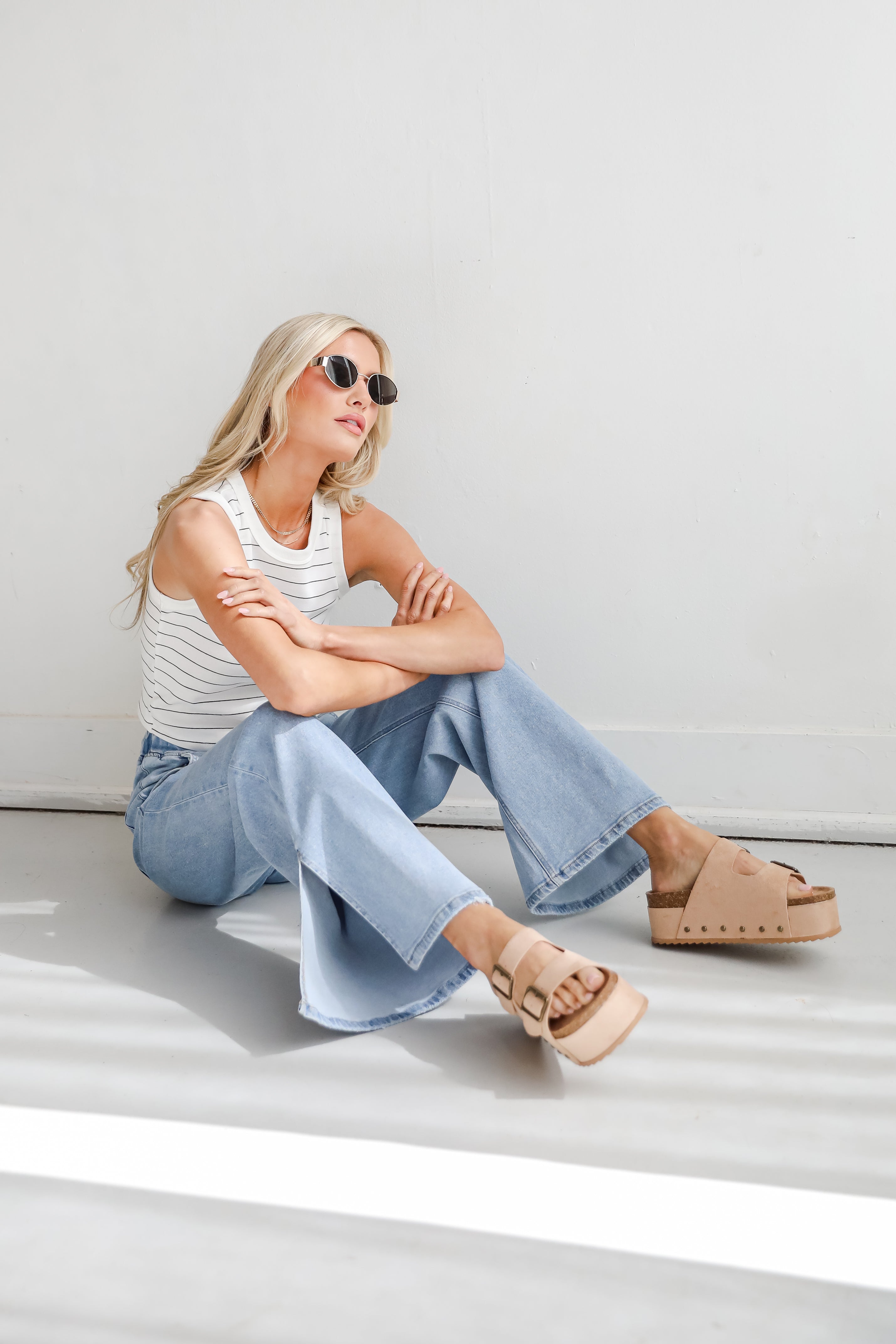 Carla Light Wash High Rise Drawstring Waist Wide Leg Jeans for Women - Comfortable Stretch Denim Pants for Casual Wear & Everyday Outfits