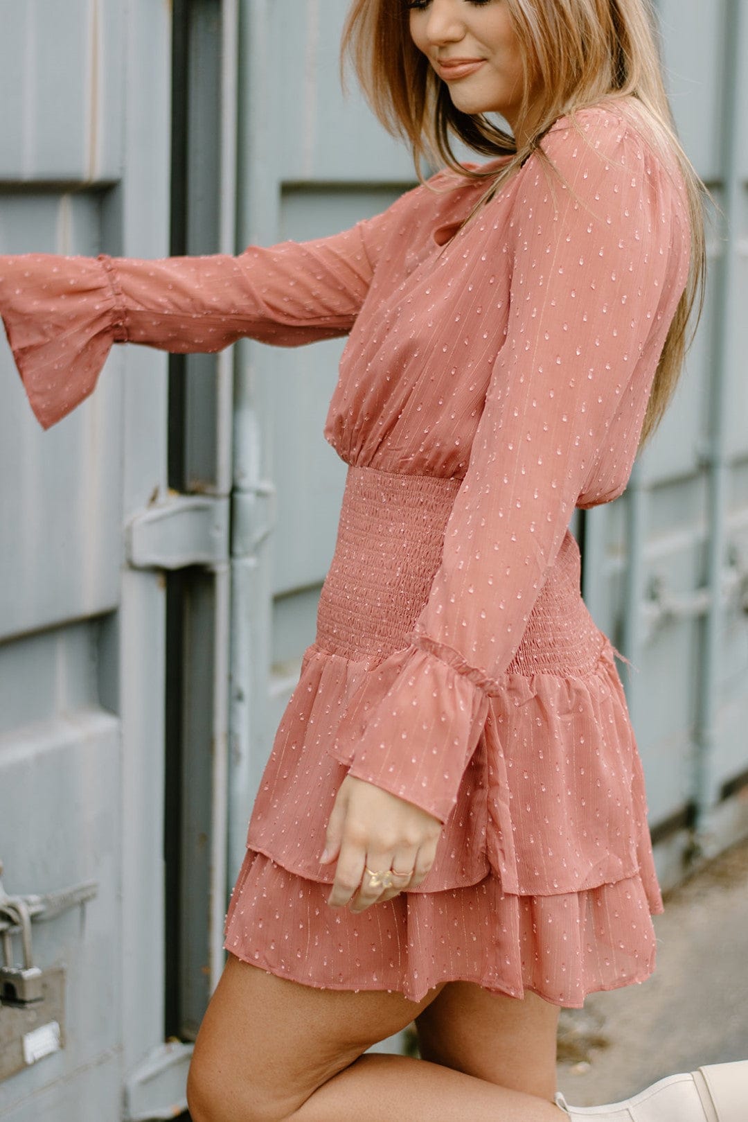 Elegant Mauve Ruffle Long Sleeve Dress for Women - Flowy Boho Chic Maxi Dress for Parties, Weddings & Special Occasions