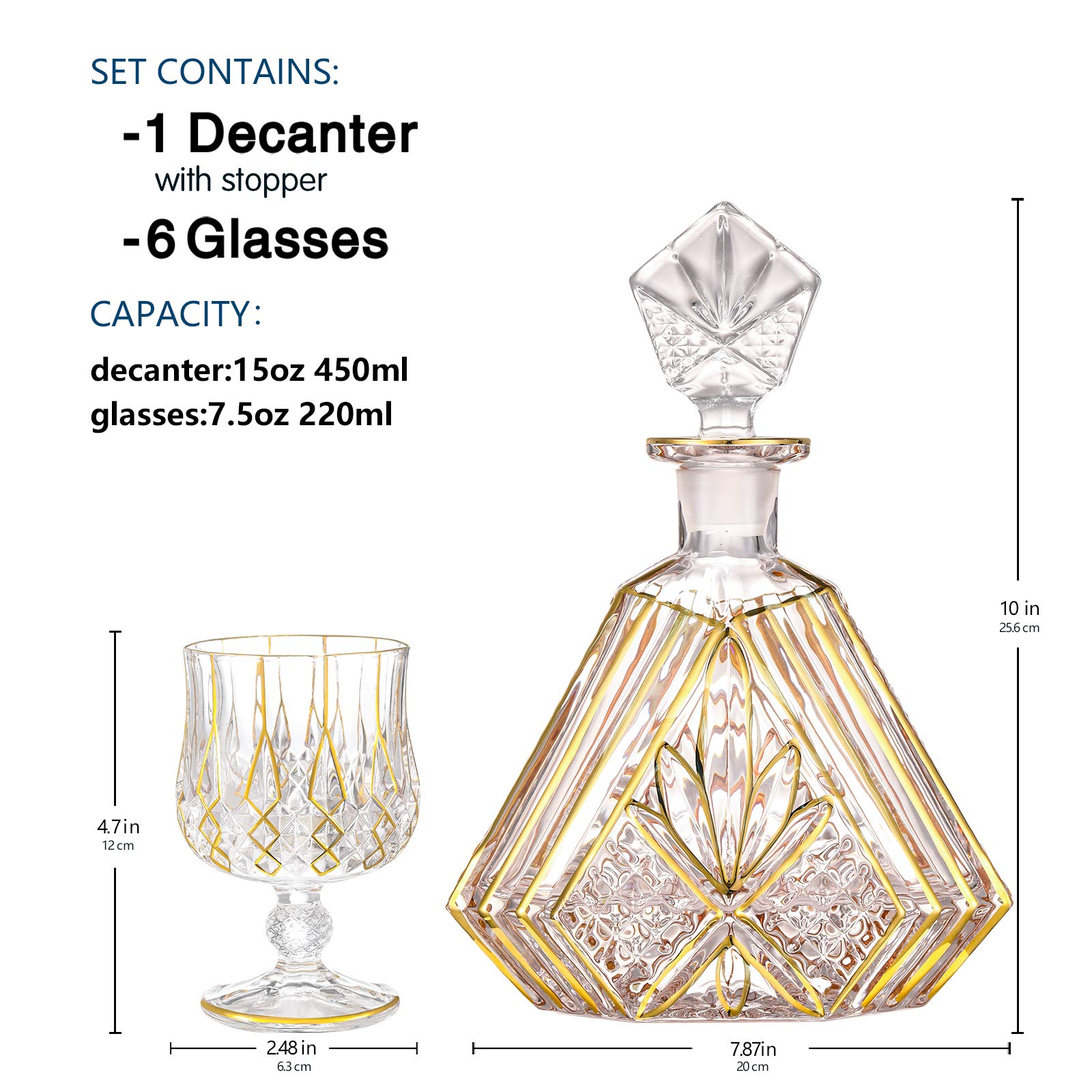 Premium SALADAYS Whiskey Decanter Set with 6 Crystal Glasses - Elegant Gold Bourbon Scotch & Wine Decanter Gift Set for Men - Perfect for Home Bar, Dinner Parties & Anniversary Gifts
