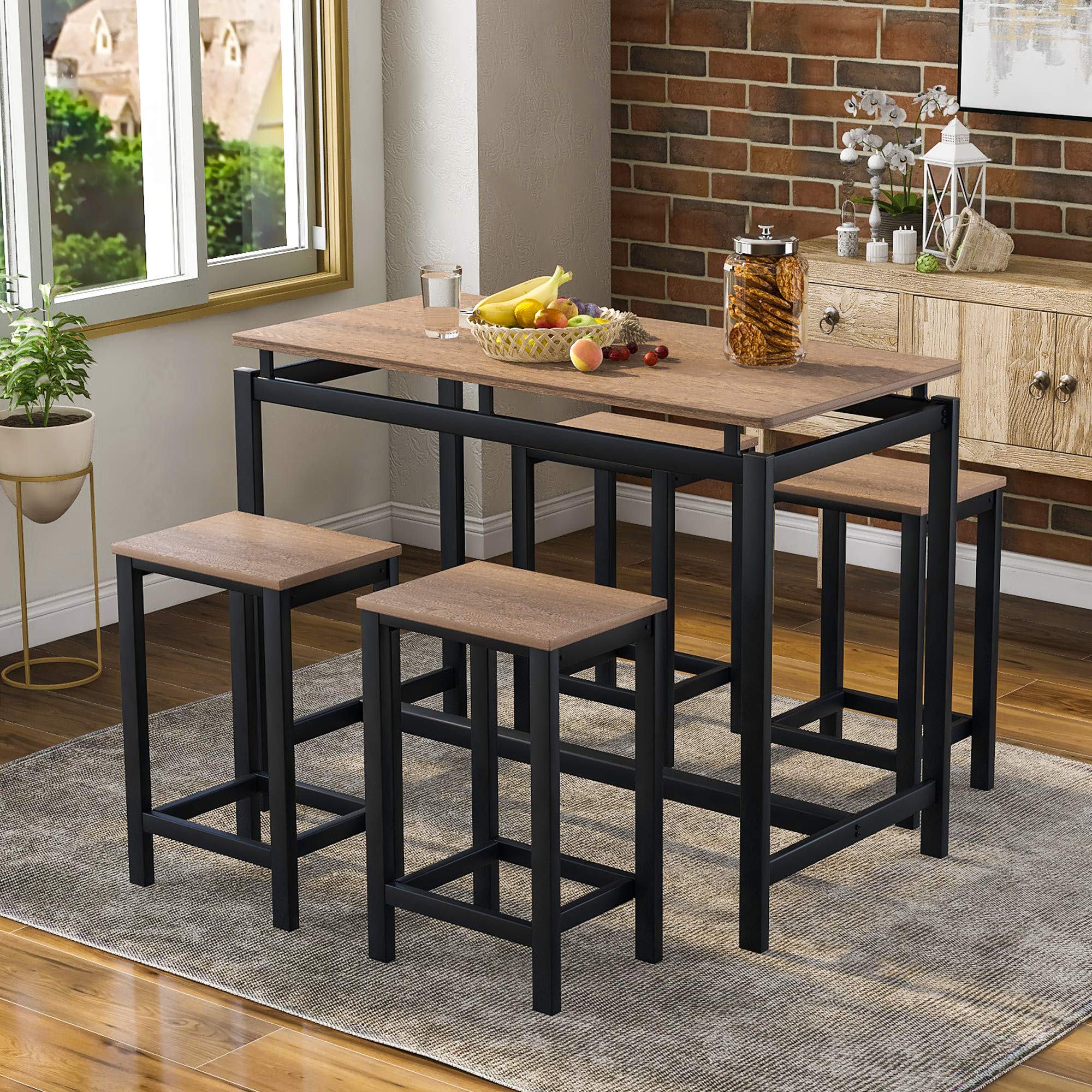 5-Piece Dark Brown Kitchen Counter Height Table Set with 4 Chairs - Perfect for Small Dining Rooms, Breakfast Nooks, and Compact Kitchen Spaces