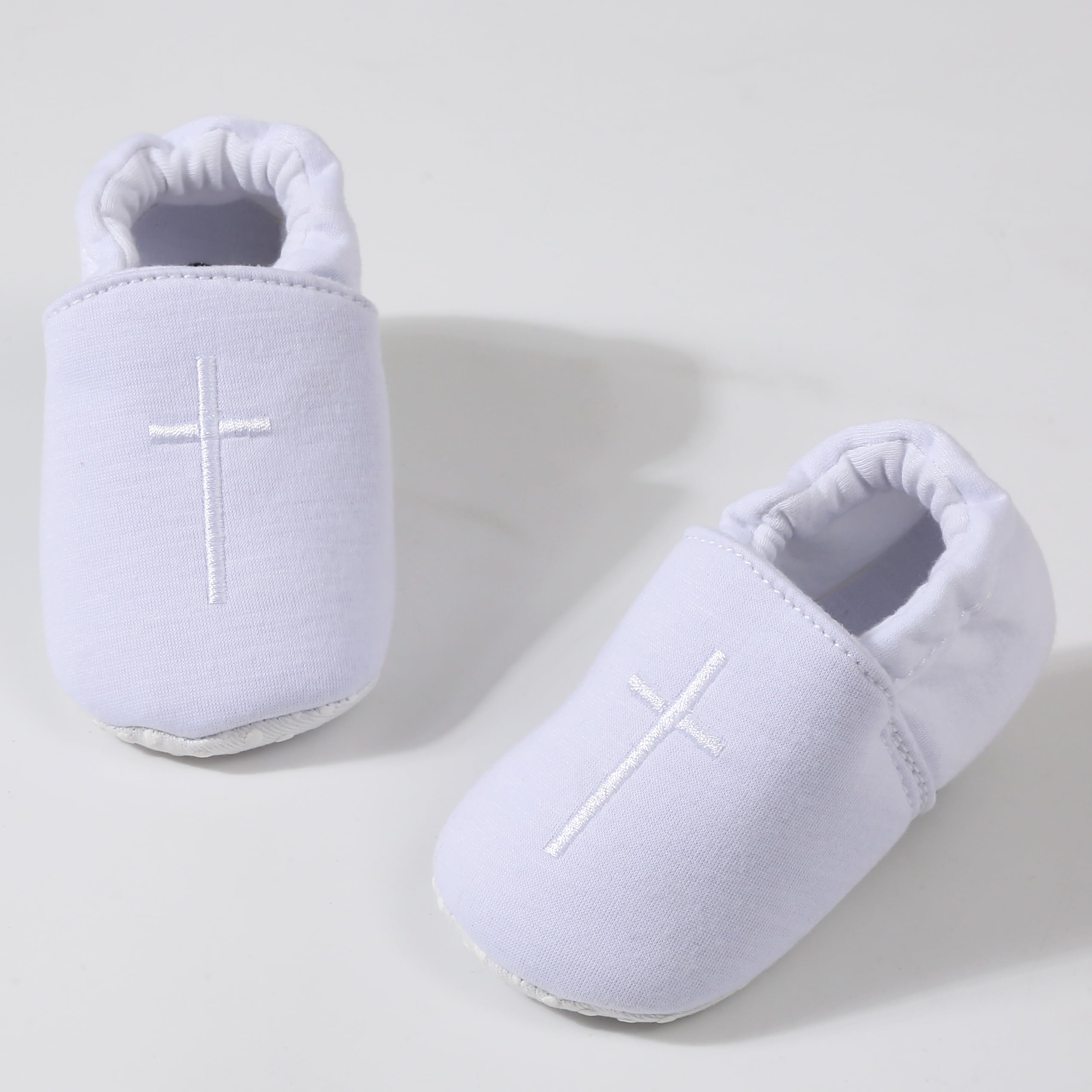 White Embroidered Cross Baby Baptism Shoes - Christening, First Communion & Easter Shoes for Newborns, Infants & Toddlers - Soft Crib & First Walking Shoes for Church & Special Occasions