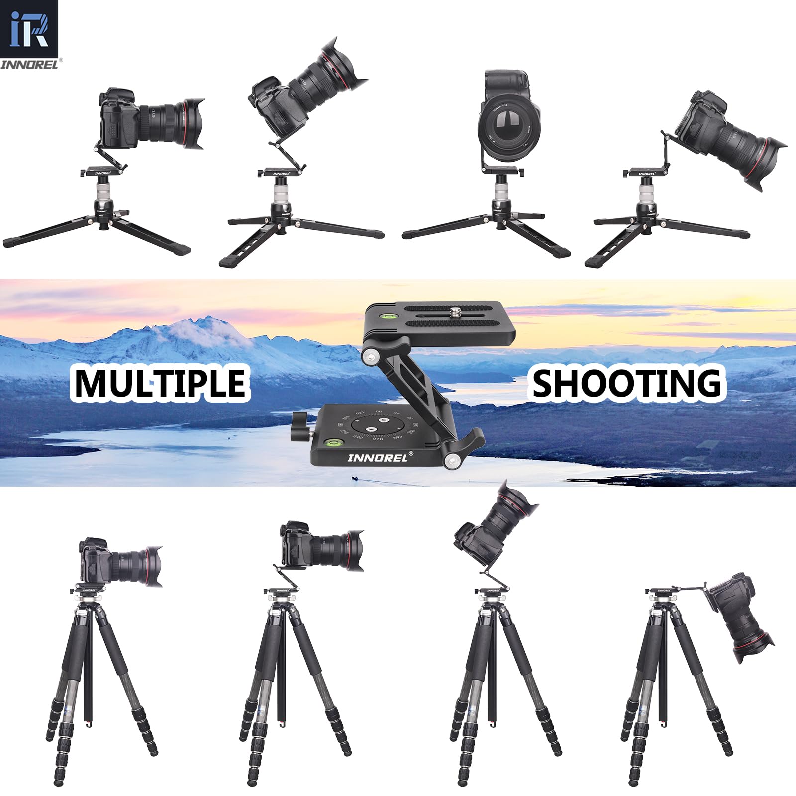 INNOREL ZH7 Z Flex Tilt Tripod Head - Aluminum Alloy Flexible Panoramic Ball Head with Adjustment Knob for DSLR Camera, Camcorder, Slider Rail - Supports 11lb/5kg Load - Perfect for Photography, Videography & Travel Shooting