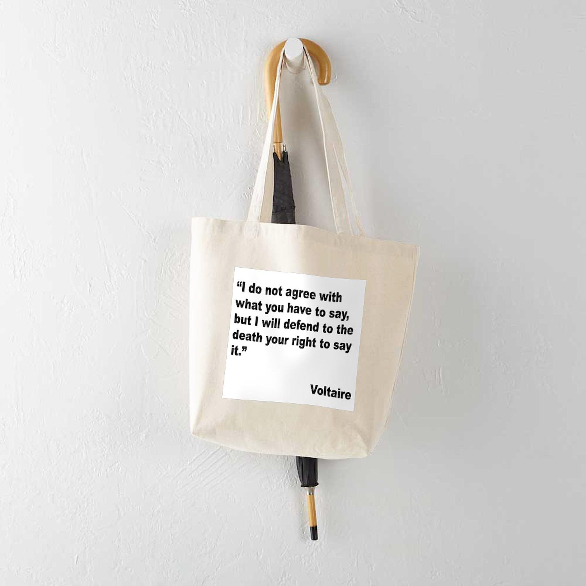 Voltaire Free Speech Quote Tote Bag - Natural Canvas Reusable Shopping Bag for Groceries, Beach & Everyday Use