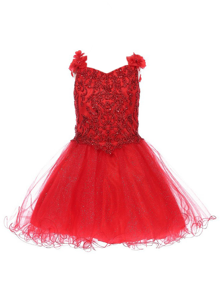 3D Flower Strap Junior Bridesmaid Dress for Big Girls - Red, Sizes 8-16 | Perfect for Weddings, Prom, and Special Occasions