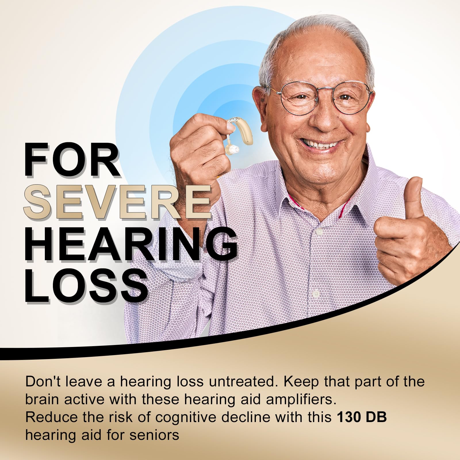 Rechargeable Hearing Amplifier for Seniors - Noise Cancelling, No Squeaking, LED Power Indicator (Grey) | Personal Sound Enhancer for TV Watching, Conversations & Outdoor Activities