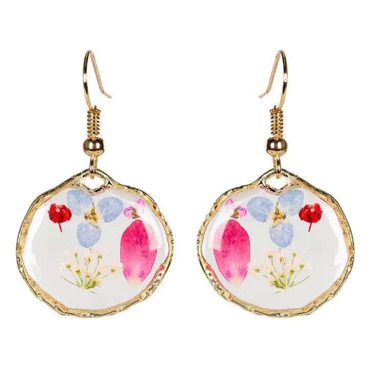Handmade Dried Flower Round Earrings for Women - Boho Floral Jewelry Gift for Wedding, Party & Everyday Wear