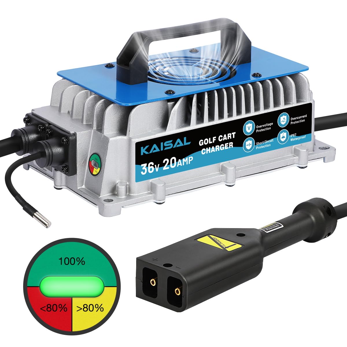 36V 20A EZGO Golf Cart Battery Charger - 1250W IP67 Waterproof with 16FT Cable - Fast 4-6 Hour Charge for EZGO TXT D-Plug & Lead-Acid Batteries - Perfect for Golf Courses, Resorts & Private Golf Cart Maintenance