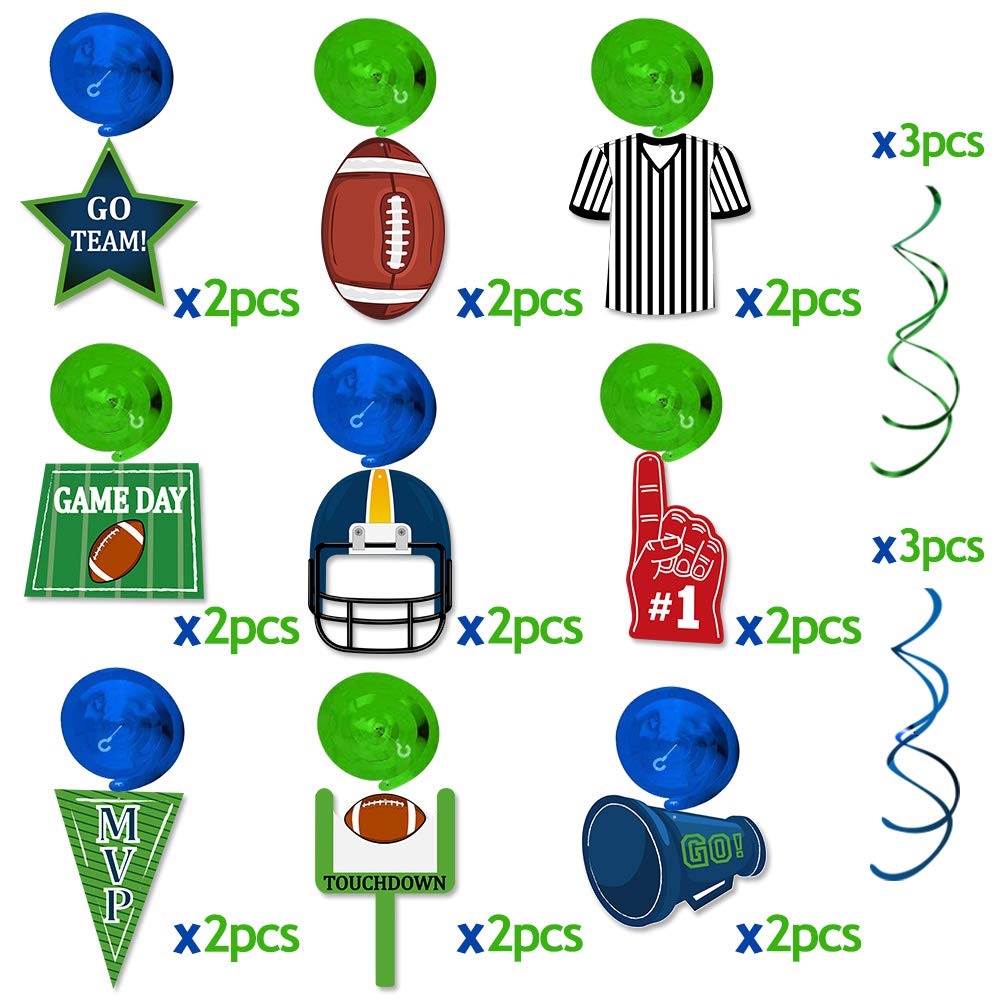 36-Pack Football Hanging Swirl Decorations - Super Bowl Party Supplies, NFL Game Day Decor for Sports Themed Parties, Tailgating & Home Decorations