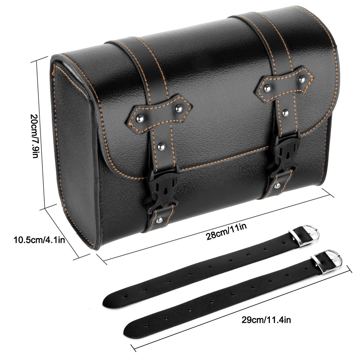 Universal PU Leather Motorcycle Tool Bag - Waterproof Fork Bag & Sissy Bar Storage for Honda, Kawasaki, Suzuki, Yamaha, Sportster - Large Black Handlebar Saddlebag for Road Trips & Daily Commuting