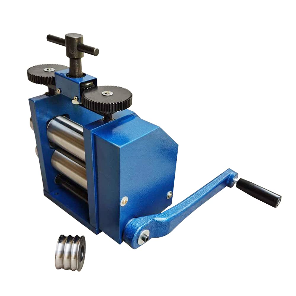 75mm Blue Manual Jewelry Rolling Mill Machine - Metal Sheet & Wire Press Tool for DIY Jewelry Making, Repair, and Crafting (Perfect for Goldsmiths, Hobbyists & Small Workshops)