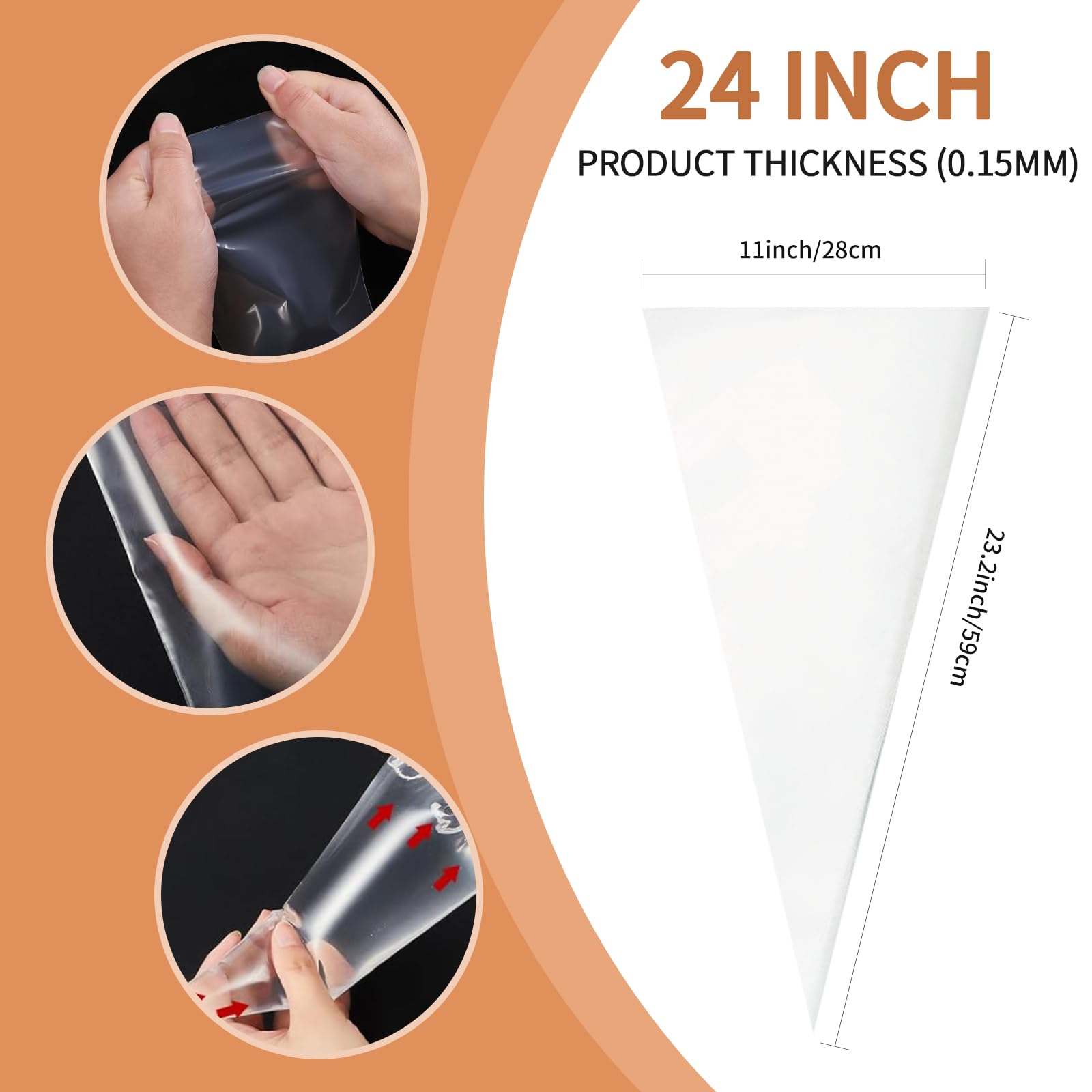 50pcs Extra Large 24 Inch Disposable Piping Bags - Thickened Anti-Burst Pastry Bags for Cake Decorating, Cupcakes, Cookies & Frosting | Food Grade Safe for Professional & Home Baking