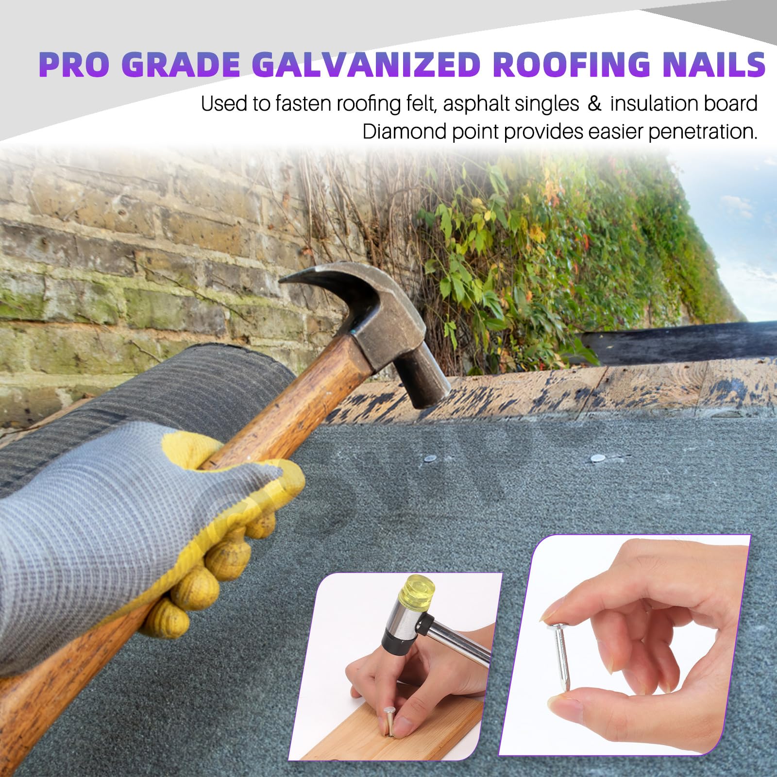 Swpeet 300Pcs 1-Inch Galvanized Roofing Nails - High Quality Felt Nails for Asphalt Shingles, Insulation Boards & Roofing Felt Installation | Perfect for Roof Repairs, DIY Projects & Construction Work