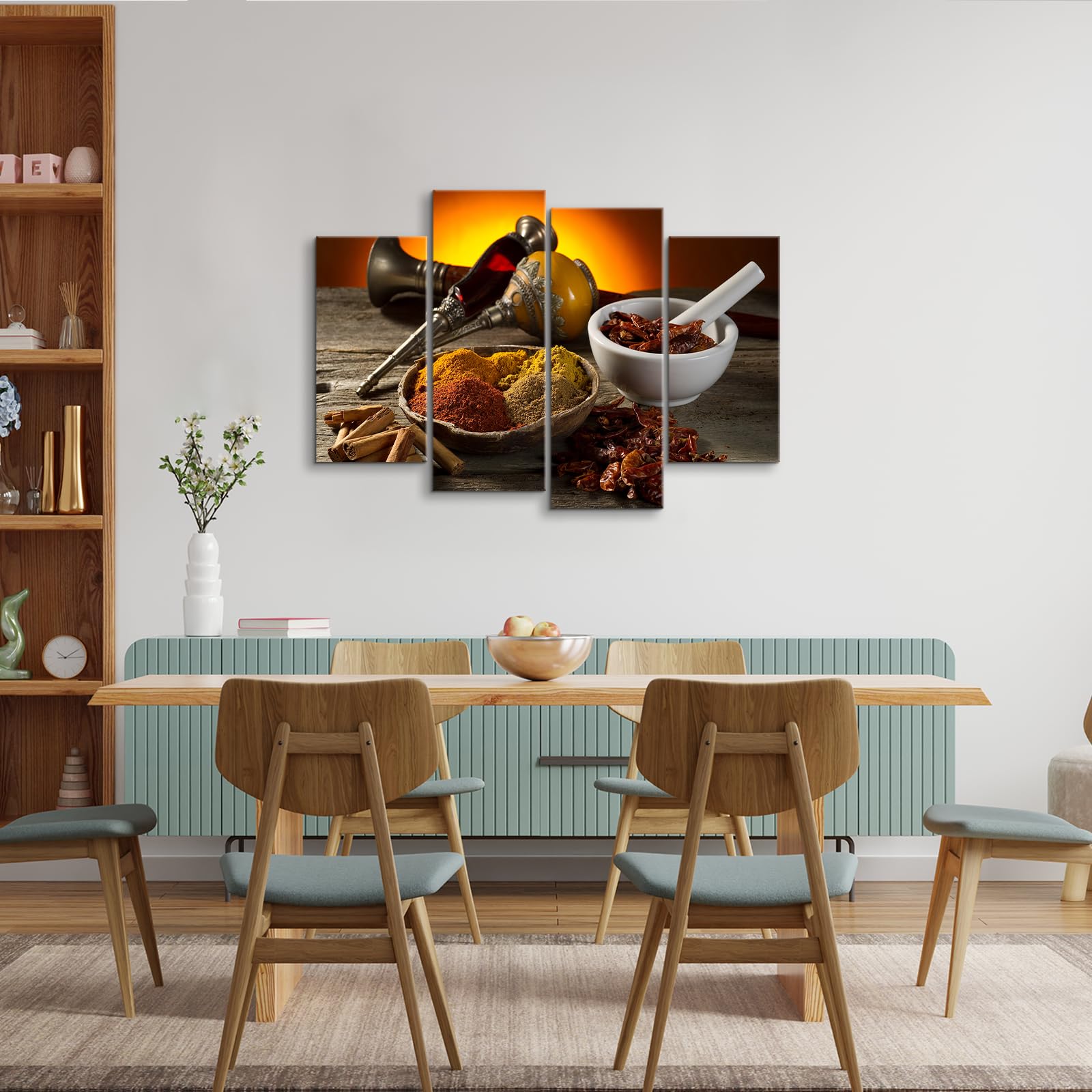 YOUHONG 4-Piece Kitchen Wall Art - Spices Canvas Painting for Rustic Decor | Ready to Hang for Home & Kitchen