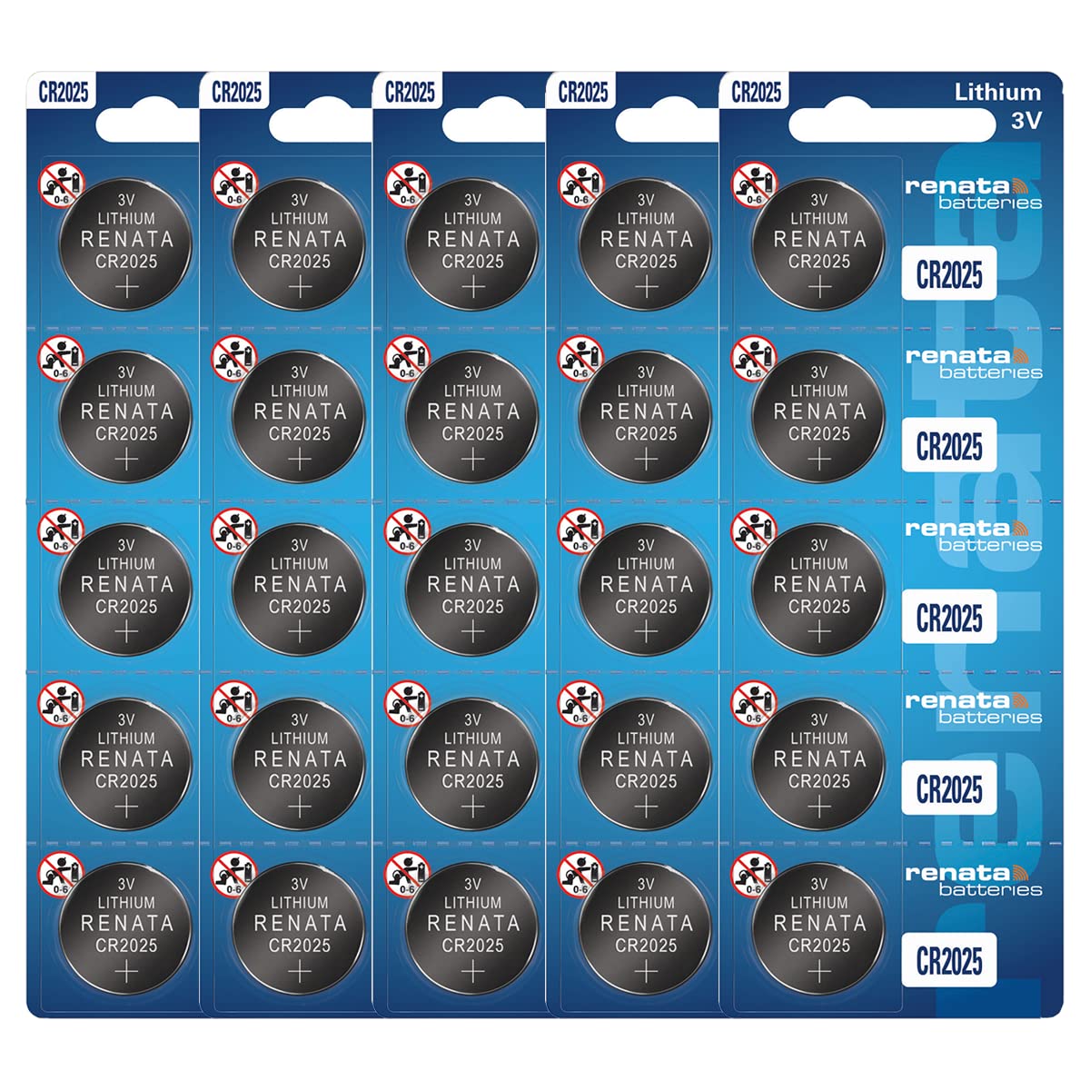 Renata CR2025 3V Lithium Coin Cell Batteries - 25 Pack for Watches, Calculators, Key Fobs & Medical Devices | Long-Lasting Power Supply
