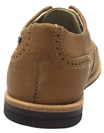 Manuela de Juan Boys & Girls British Style Distressed Tan Leather Oxford Shoes - Perforated Penguin Toe Design for School, Parties & Formal Occasions