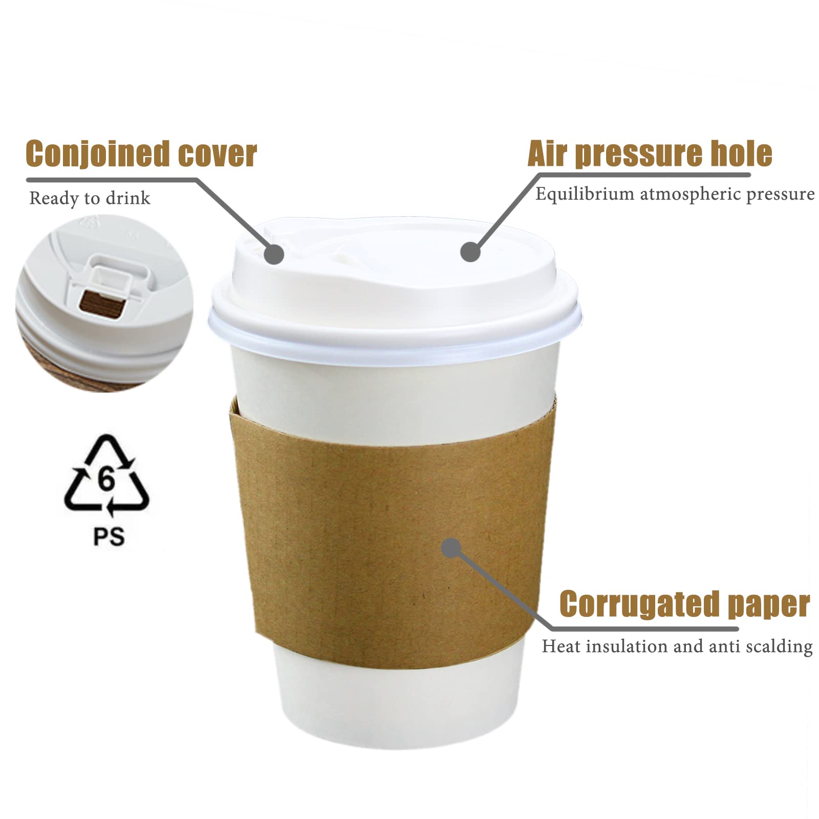 12 oz Disposable Coffee Cups with Lids - 20 Pack White Paper Cups for Hot & Cold Beverages - Perfect for Coffee, Tea, Water, Office, Cafes & Parties
