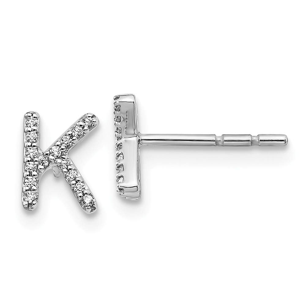 14K White Gold Diamond Initial Letter K Stud Earrings - 7mm x 5mm (0.09 CTTW) - Perfect Gift for Birthdays, Anniversaries & Special Occasions