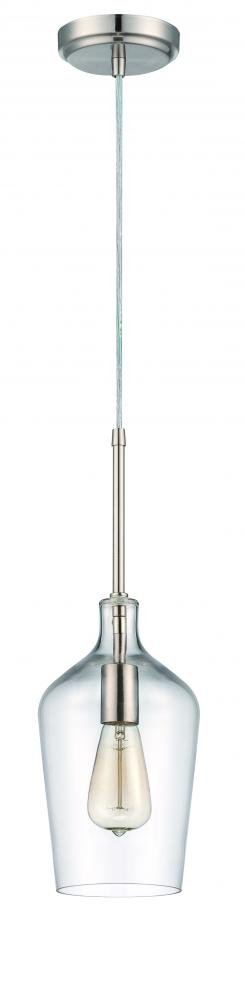 Craftmade 1-Light Brushed Polished Nickel Pendant Light with Clear Glass Shade - Perfect for Kitchen Island, Dining Room, or Entryway Lighting
